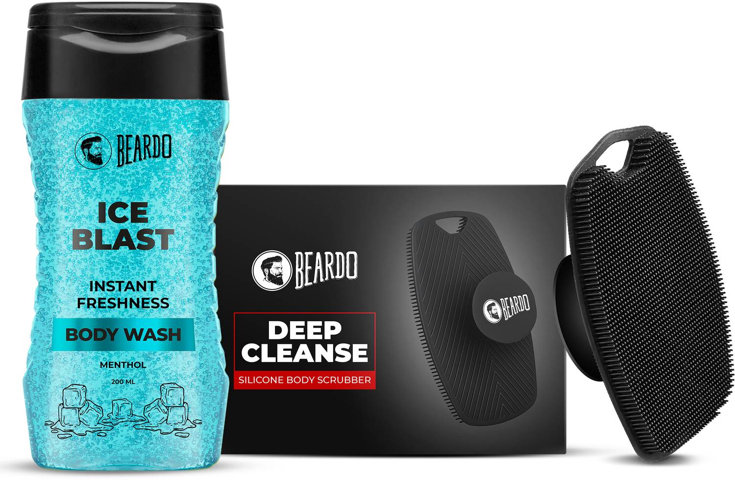 BEARDO Ice Blast Body Wash & Deep Cleansing Silicone Body Scrubber (Set of 2)