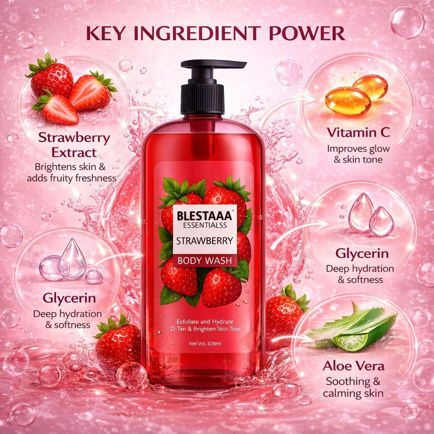 Image of blestaaa essentialss SkinLove Juicy Strawberry Body Wash - Sulfate-Free