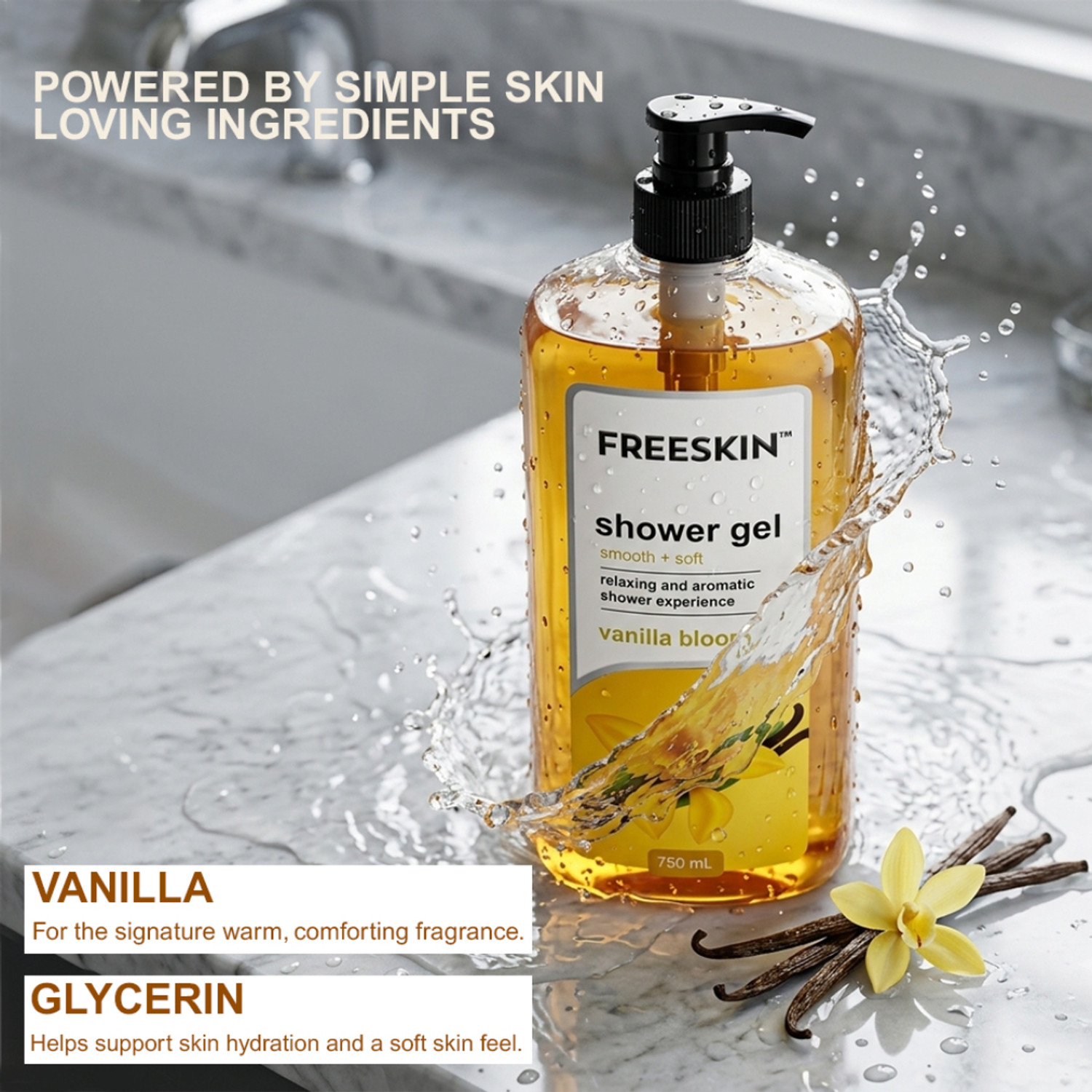 Image of Free Skin Vanilla Bloom Shower Gel | Smooth & Soft Body Wash for Vanilla Fragrance