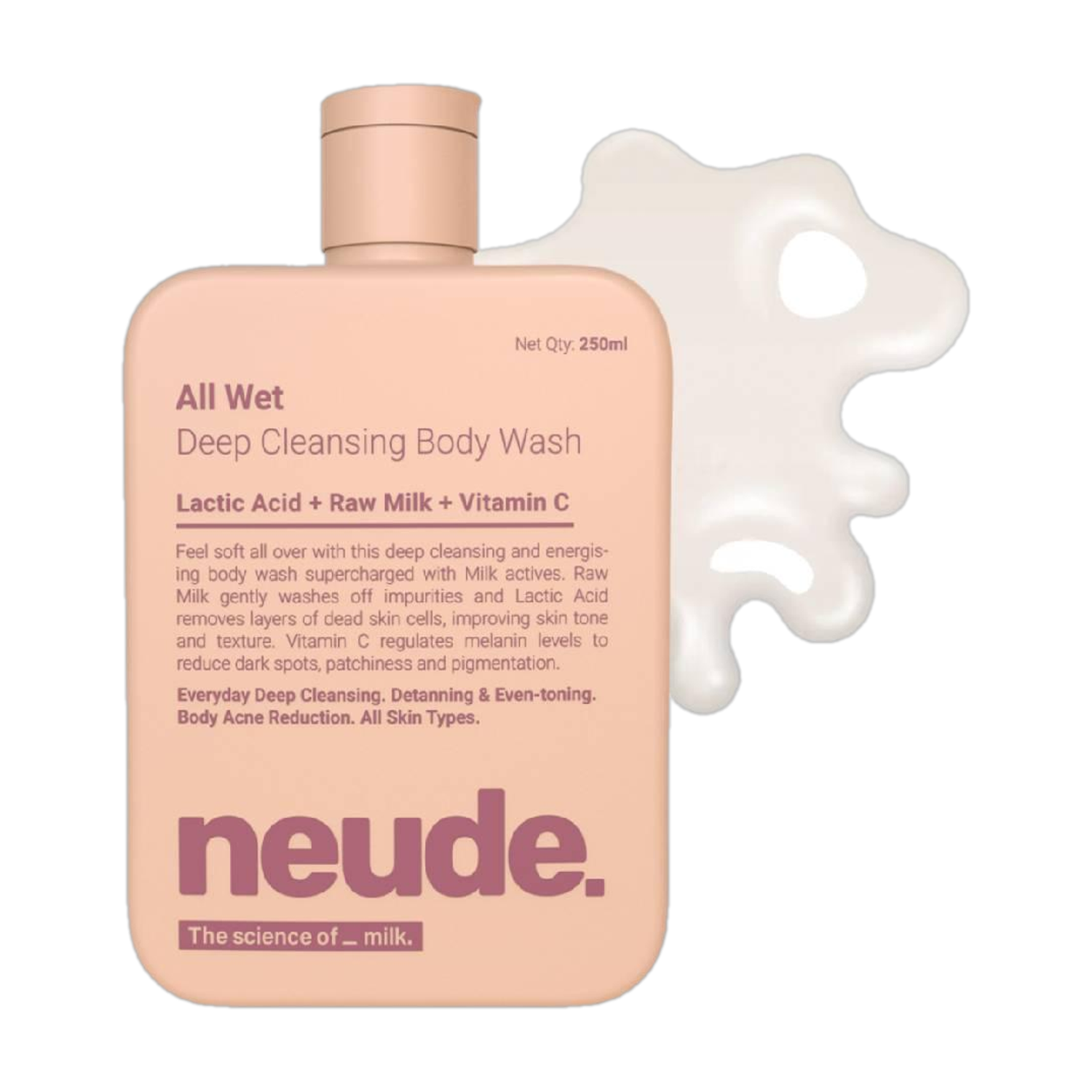 Image of Be Neude DeTan Body Wash with Milk, Lactic Acid, Vitamin C for Brighter Skin - All Wet