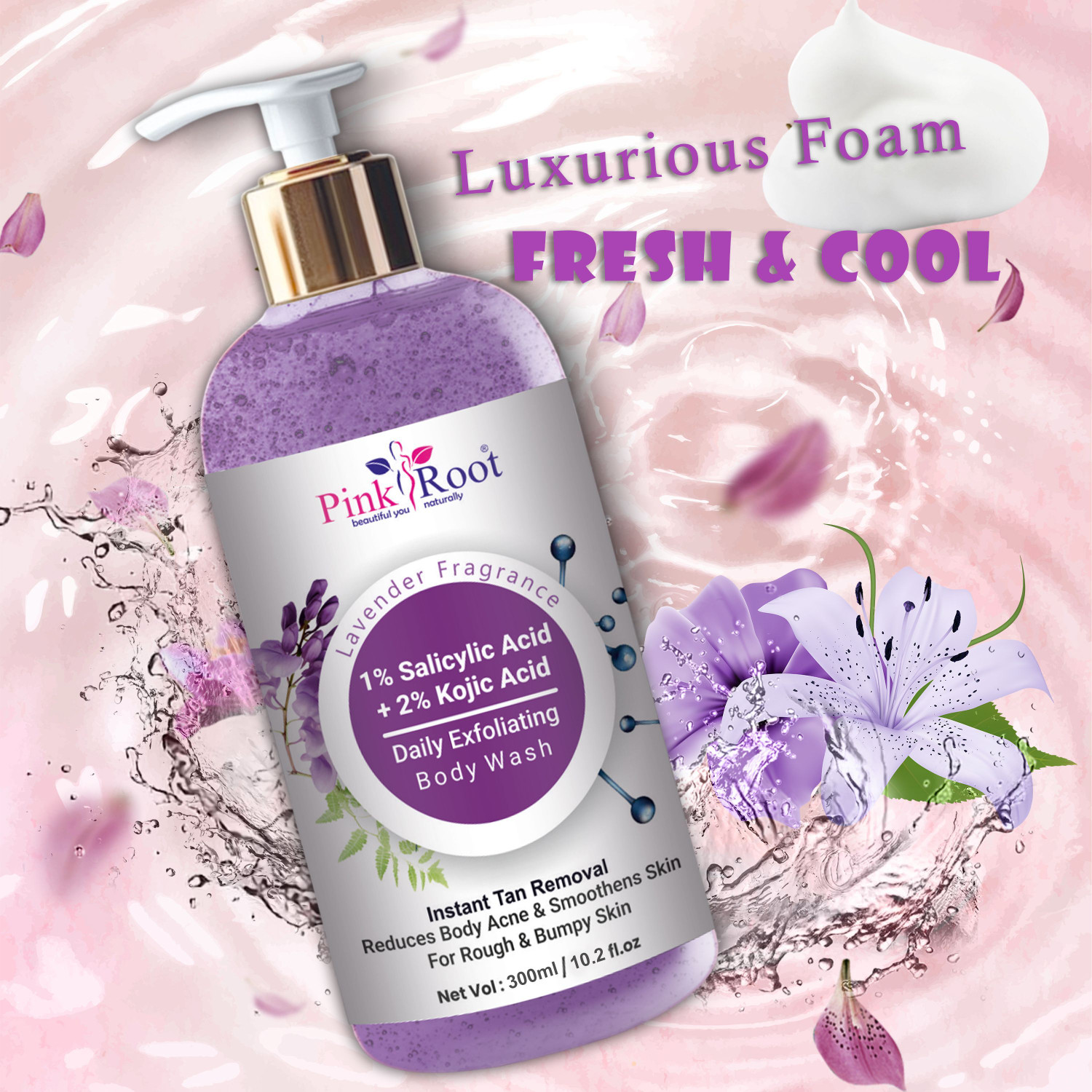 Image of Pink Root 1% Salicylic Acid & 2% Kojic Acid Shower Gel /Body Wash 300ml & Face wash 100ml