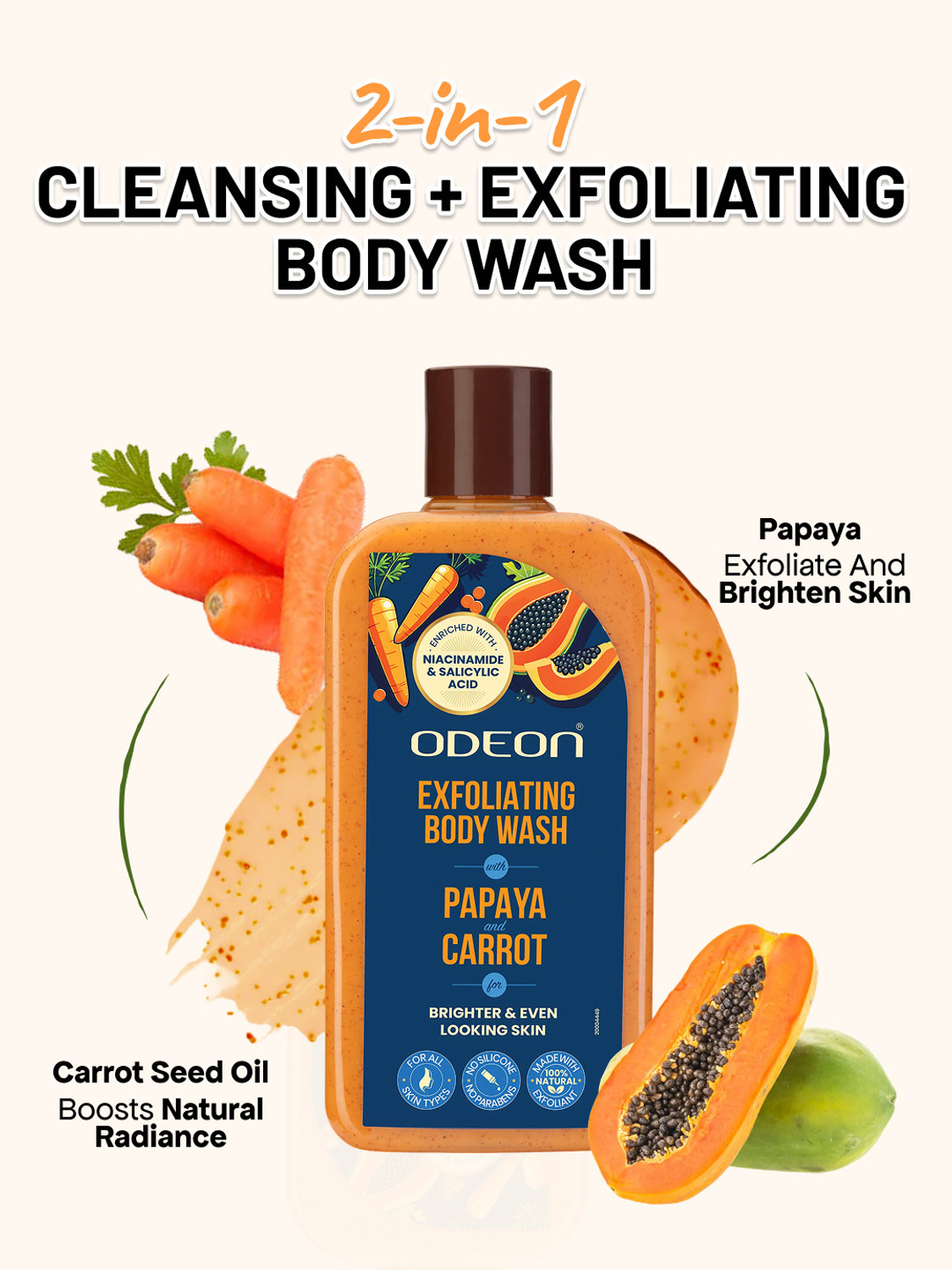 Image of ODEON Papaya & Carrot Exfoliating Body Wash I Enriched with Salicylic Acid