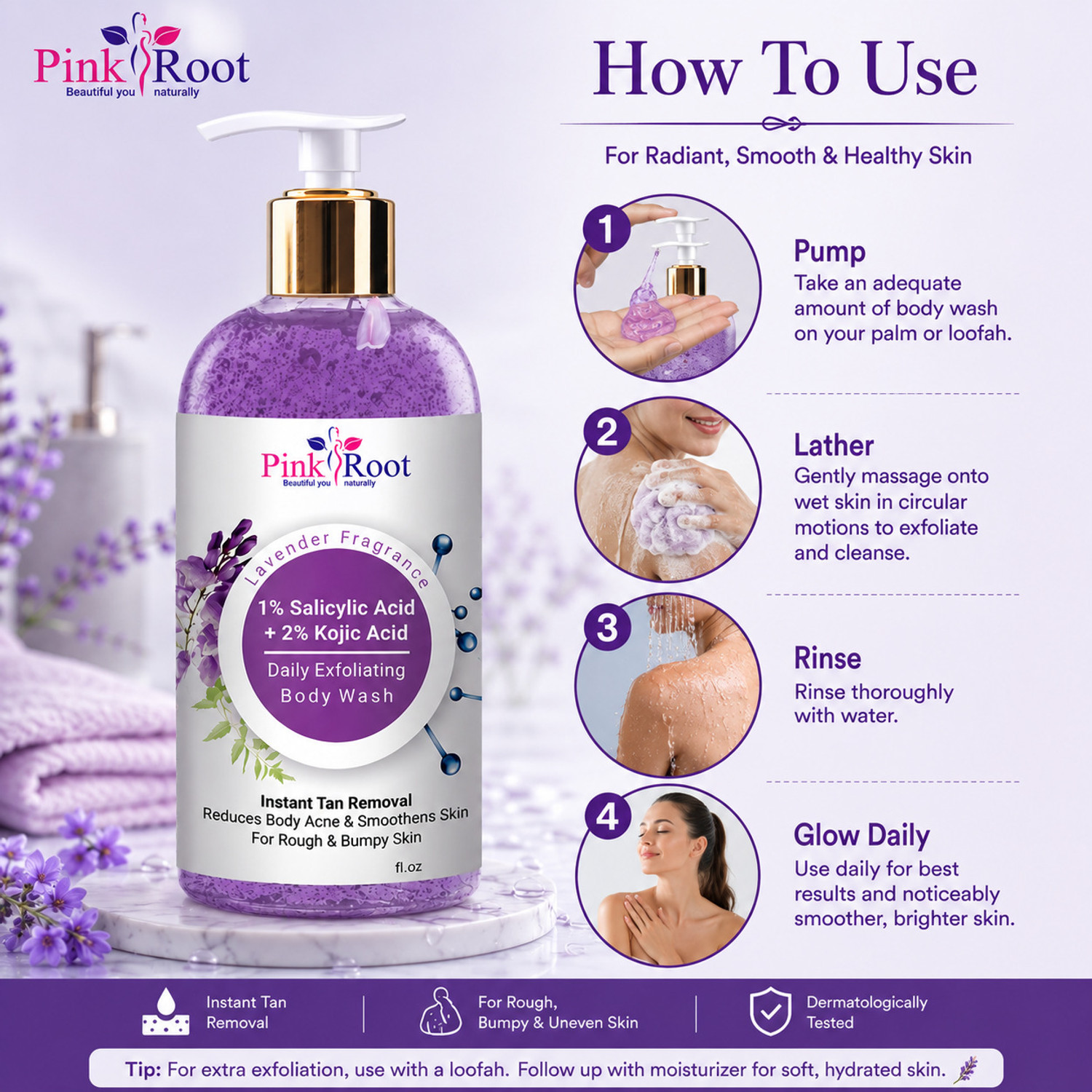 Image of PINKROOT 1% Salicylic Acid & 2% Kojic Acid Shower Gel /Body Wash