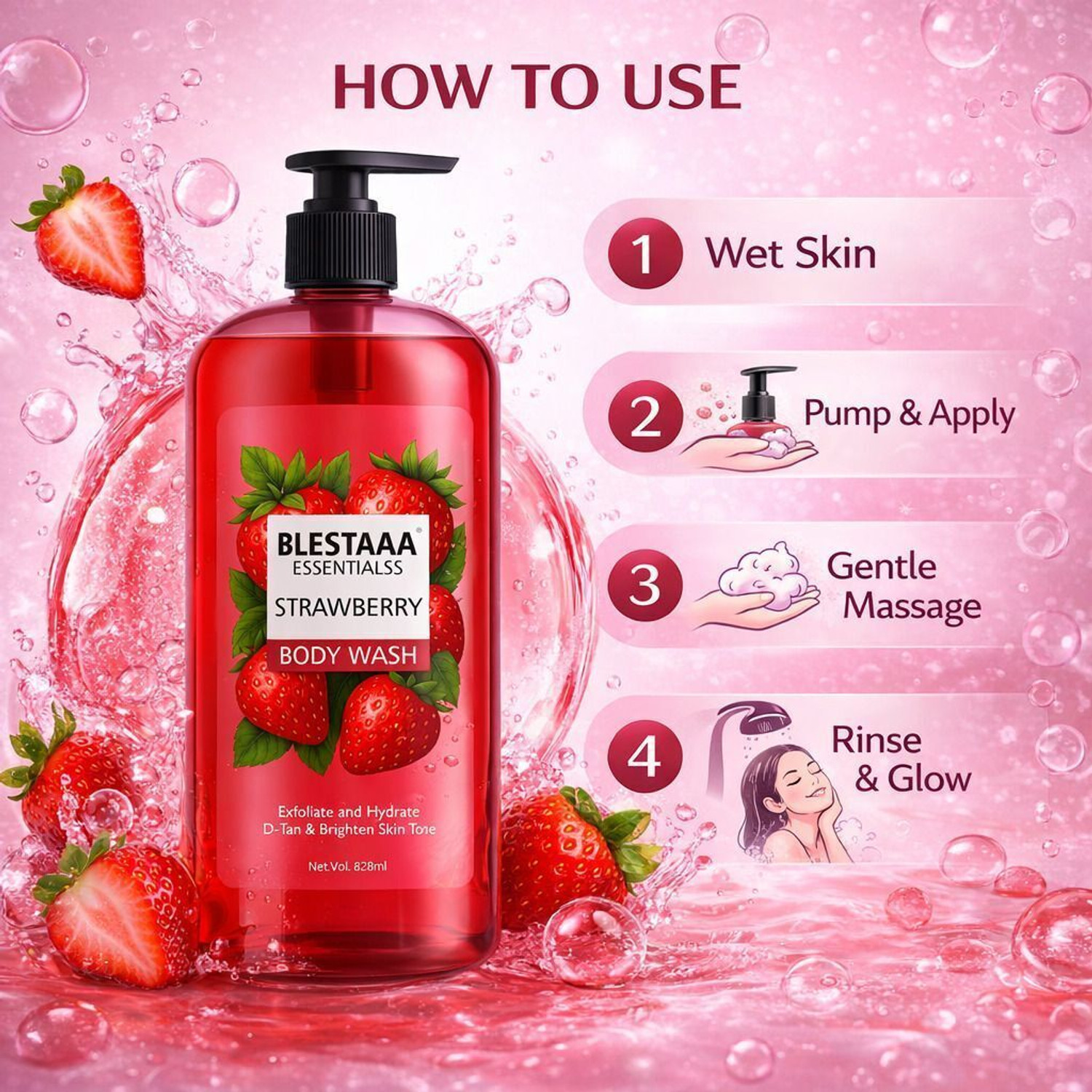 Image of blestaaa essentialss SkinLove Juicy Strawberry Body Wash - Sulfate-Free