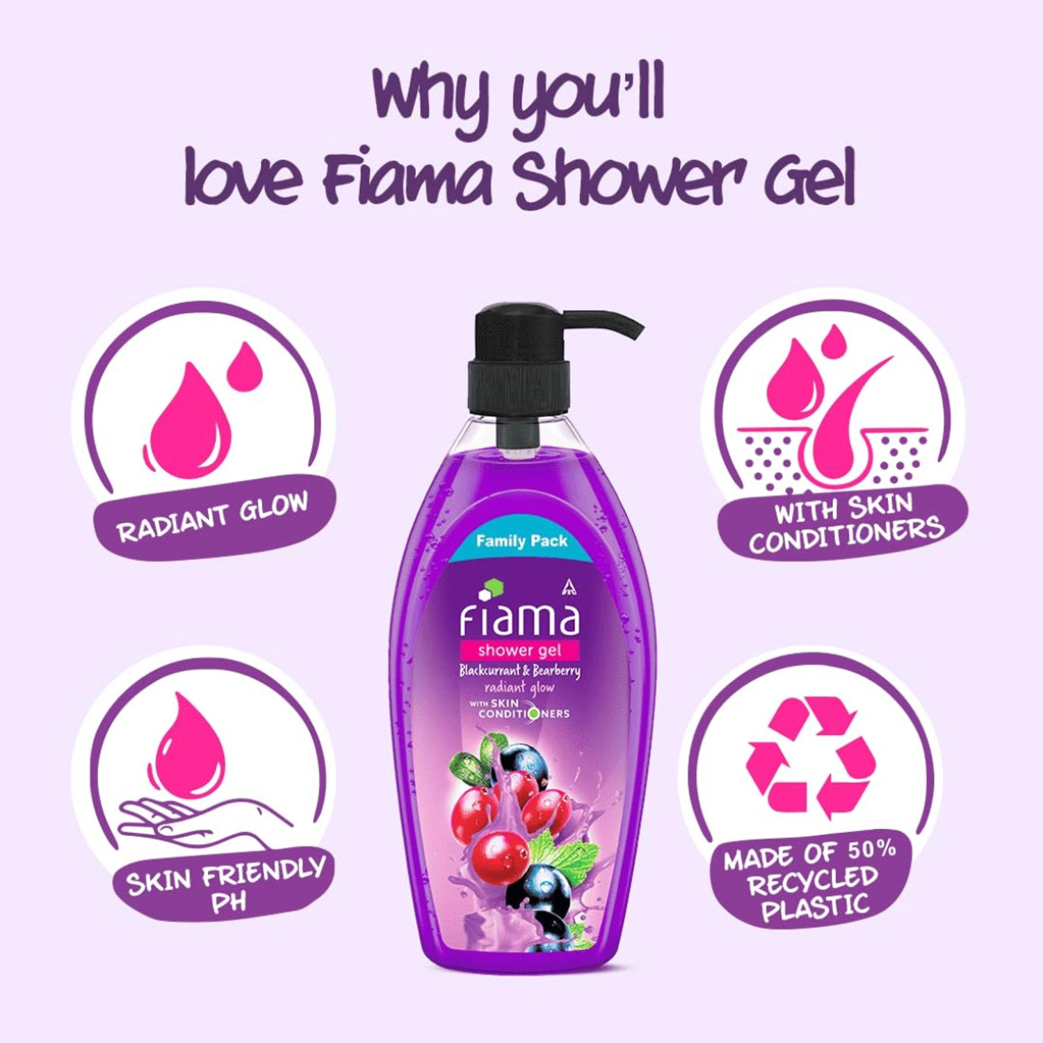 Image of FIAMA Blackcurrant And Bearberry Radiant Glow Shower Gel -895ml