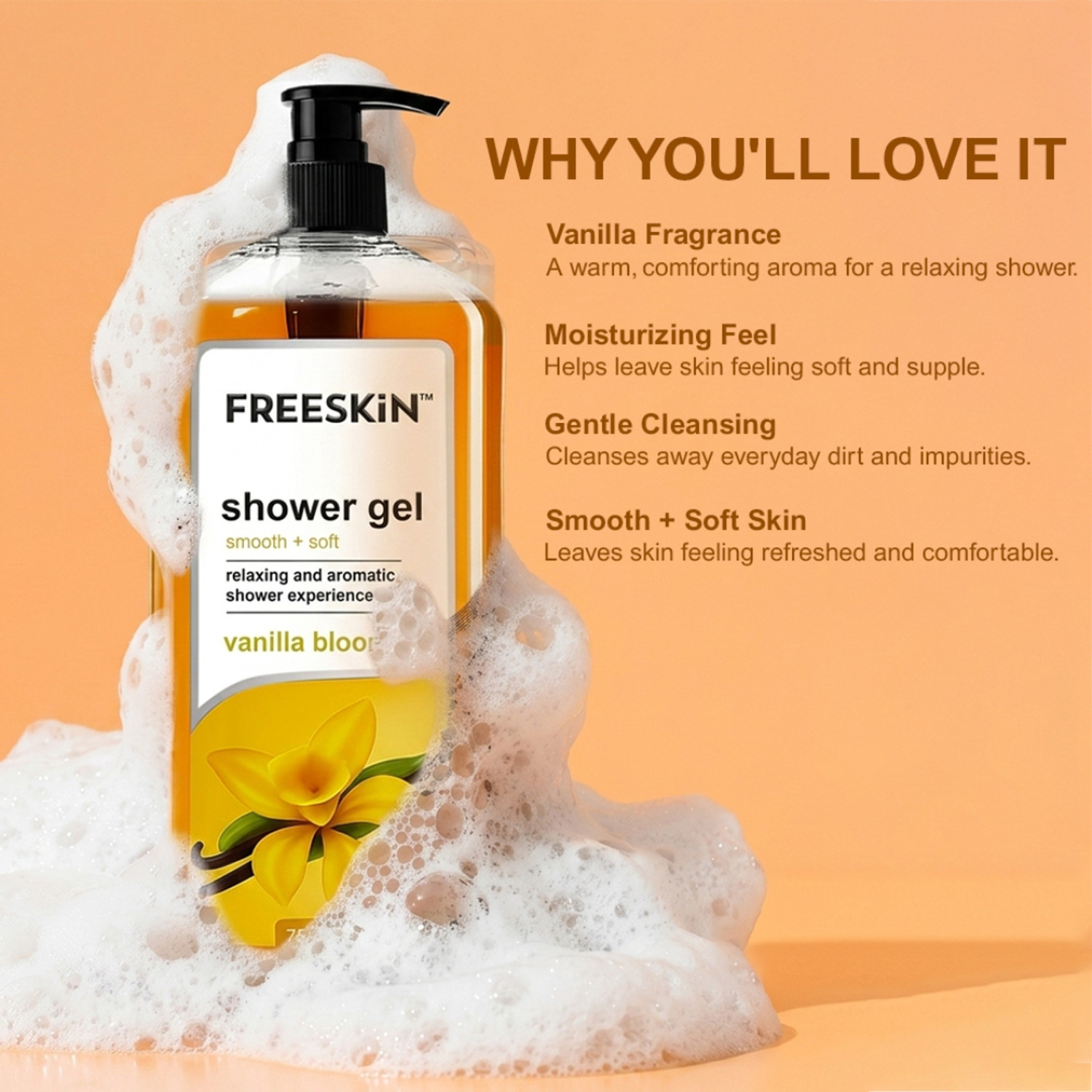 Image of Free Skin Vanilla Bloom Shower Gel | Smooth & Soft Body Wash for Vanilla Fragrance