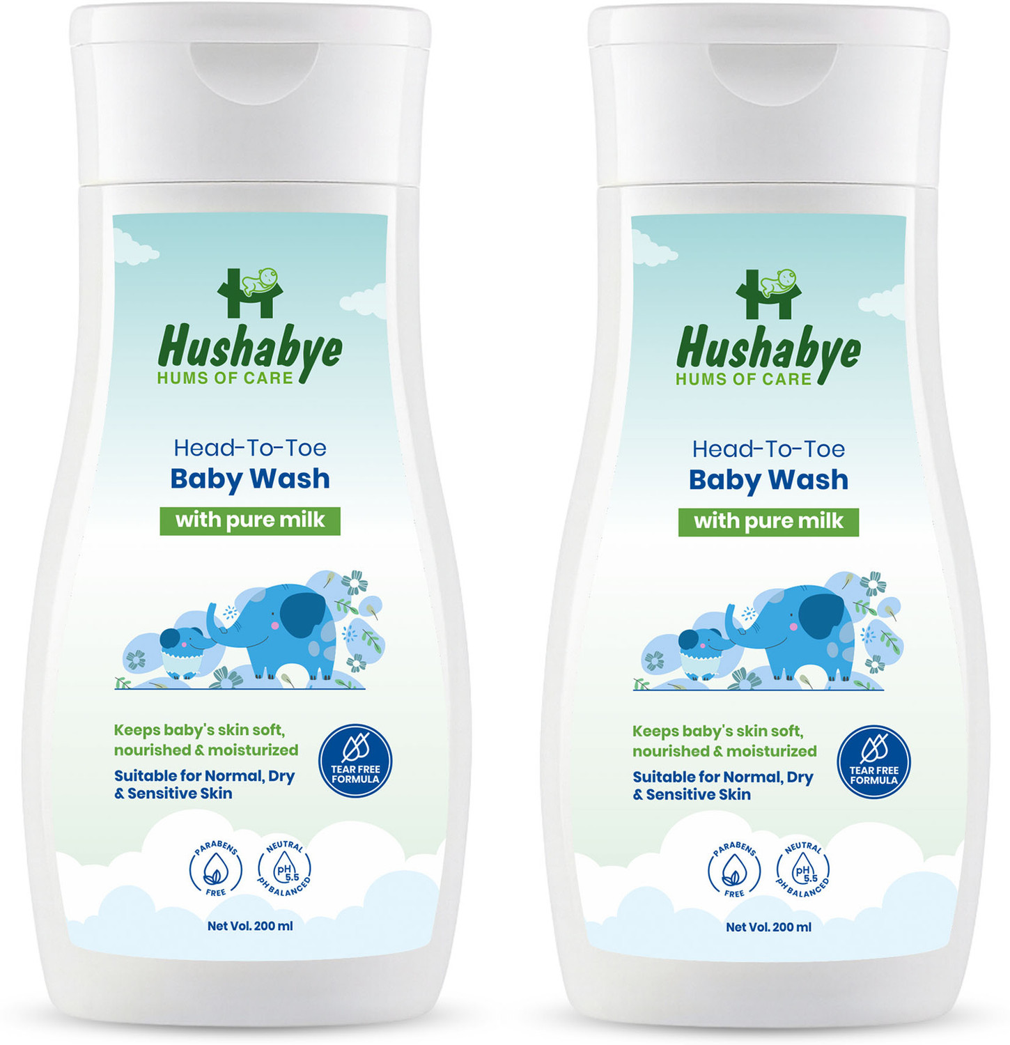 Image of Hushabye Head-To-Toe Baby Wash With Pure Milk & Pro Vitamin B5, Pack of 2
