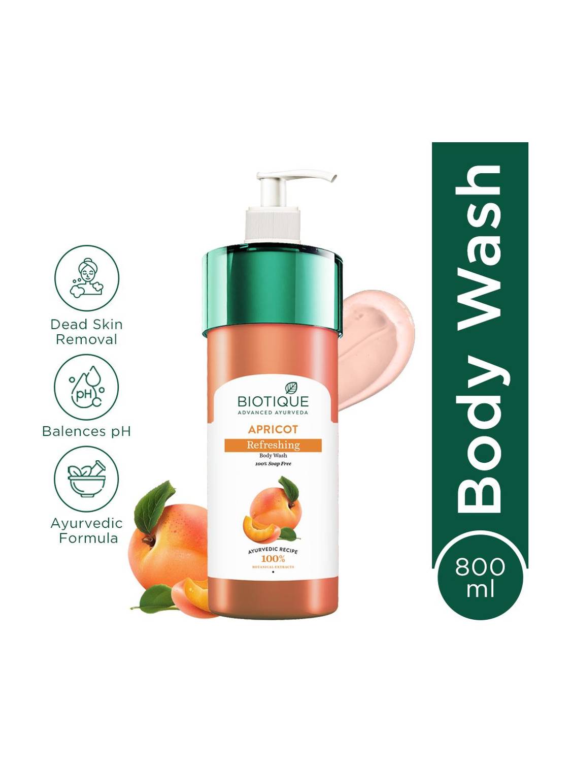 BIOTIQUE Apricot Refreshing Body Wash | Super Saver XL Pump Bottle | Exfoliates Skin