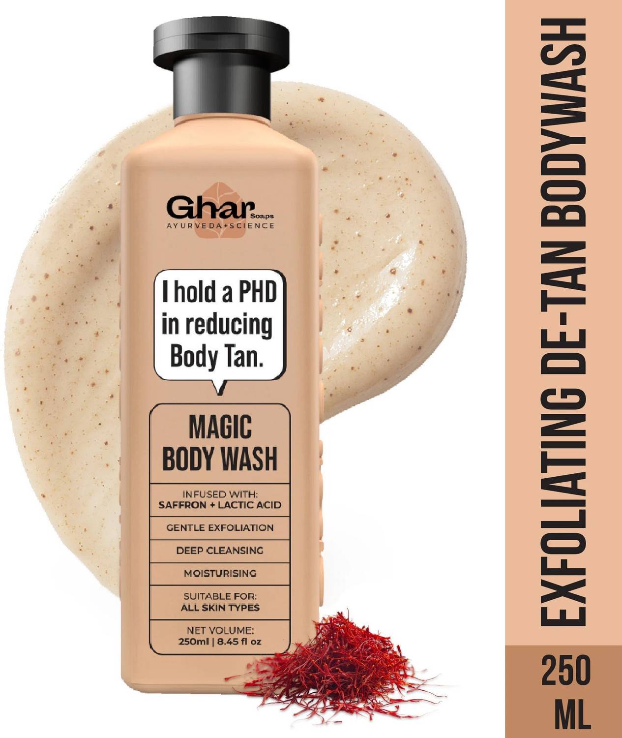 GHAR SOAPS Magic De-Tan & Exfoliating Body Wash with Saffron & La