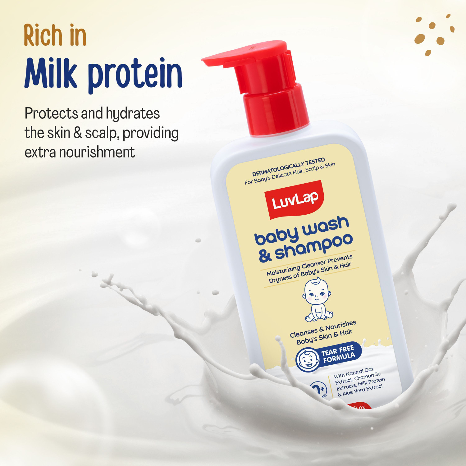 Image of LuvLap Baby Wash & Shampoo with Chamomile, Milk Protein, Oatmeal & Shea Butter