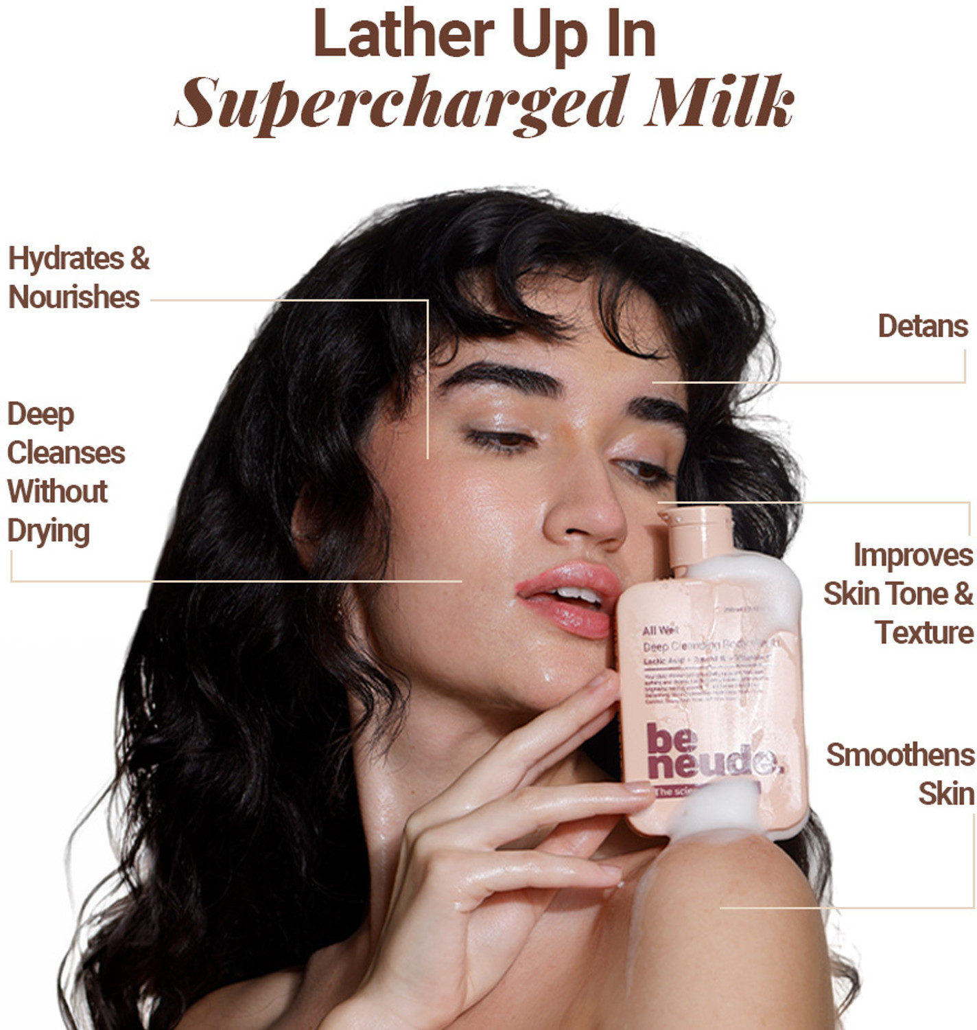 Image of Be Neude DeTan Body Wash with Milk, Lactic Acid, Vitamin C for Brighter Skin - All Wet