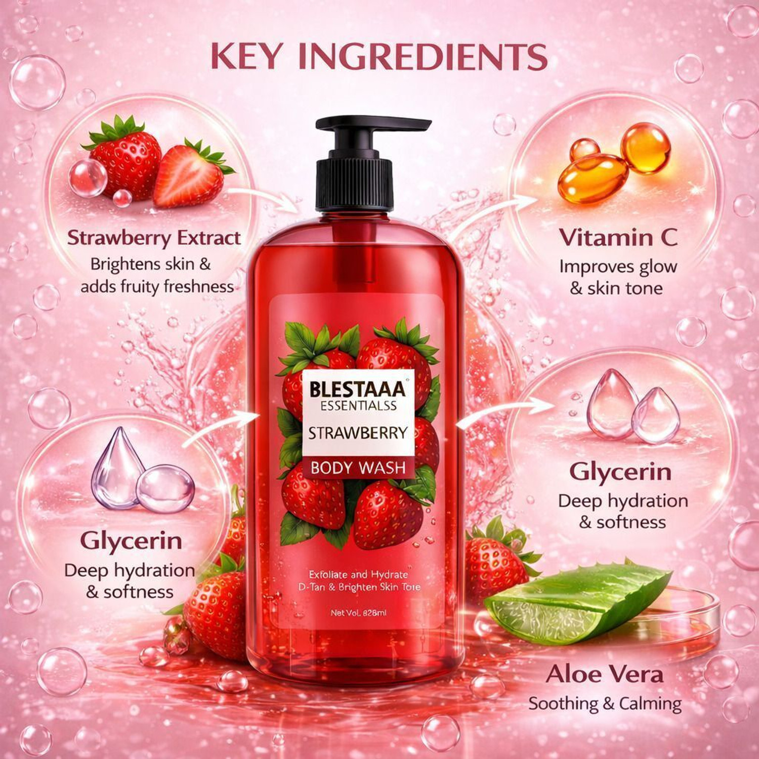 Image of blestaaa essentialss SkinLove Juicy Strawberry Body Wash - Sulfate-Free