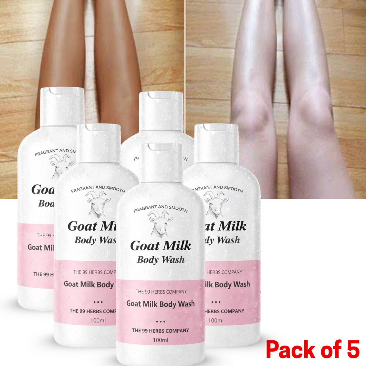 The 99 Herbs Company (PACK OF 5) 99 HERBS COMPANY Goat Milk Body Wash (PINK) 100ml | Skin Cleanser