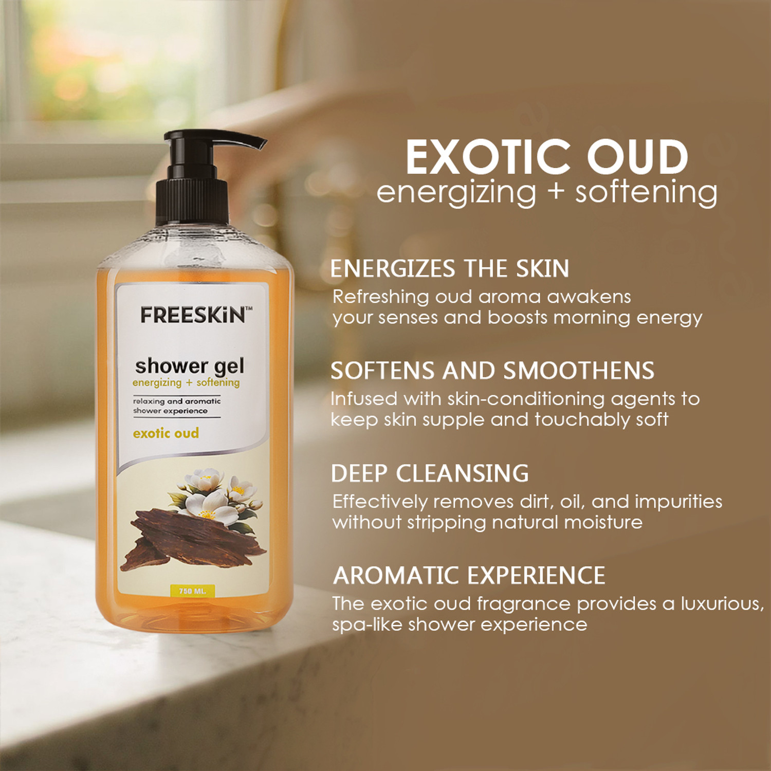 Image of Free Skin Exotic Oud Shower Gel | Luxurious Body Wash with Rich Oud Essence & Deep Cleanse