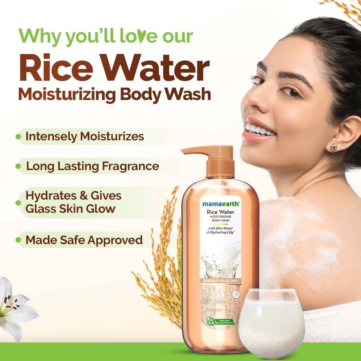 Mamaearth Rice Water Moisturizing Body Wash 275ml - Image 2