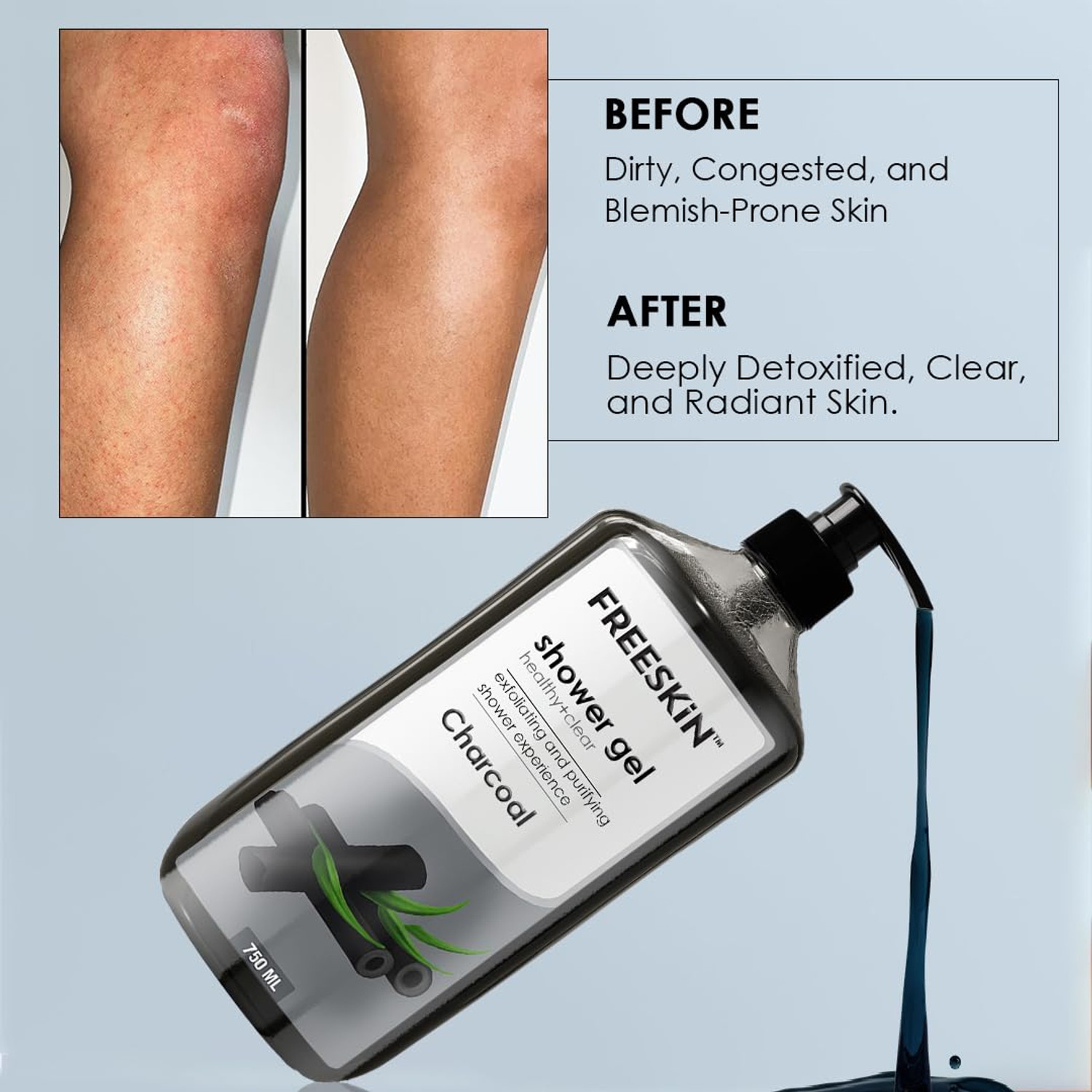 Image of Free Skin Charcoal Shower Gel- Deep Detox Body Wash with Activated Charcoal for Clear Skin