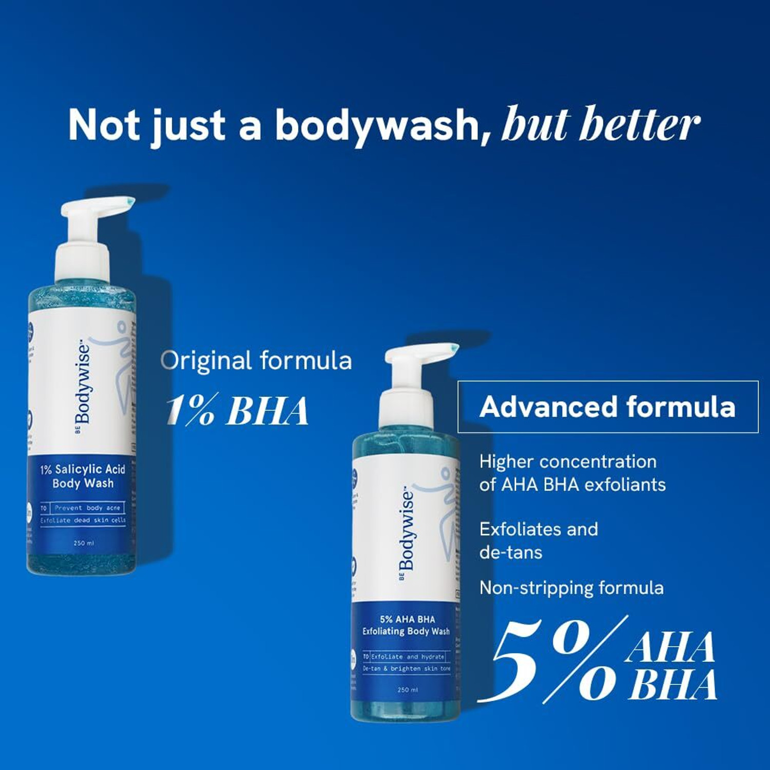 Image of Be Bodywise 5% AHA BHA Detan Exfoliating Body Wash with Natural Loofah | Shower Gel