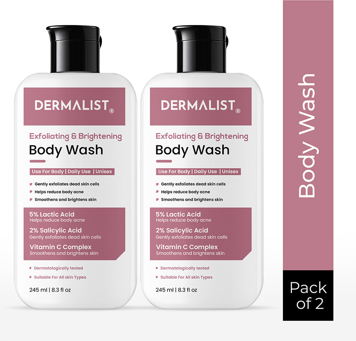 Image of Dermalist Exfoliating Body Wash Lactic Acid & Salicylic Acid De-Tan Shower Gel Men & Women