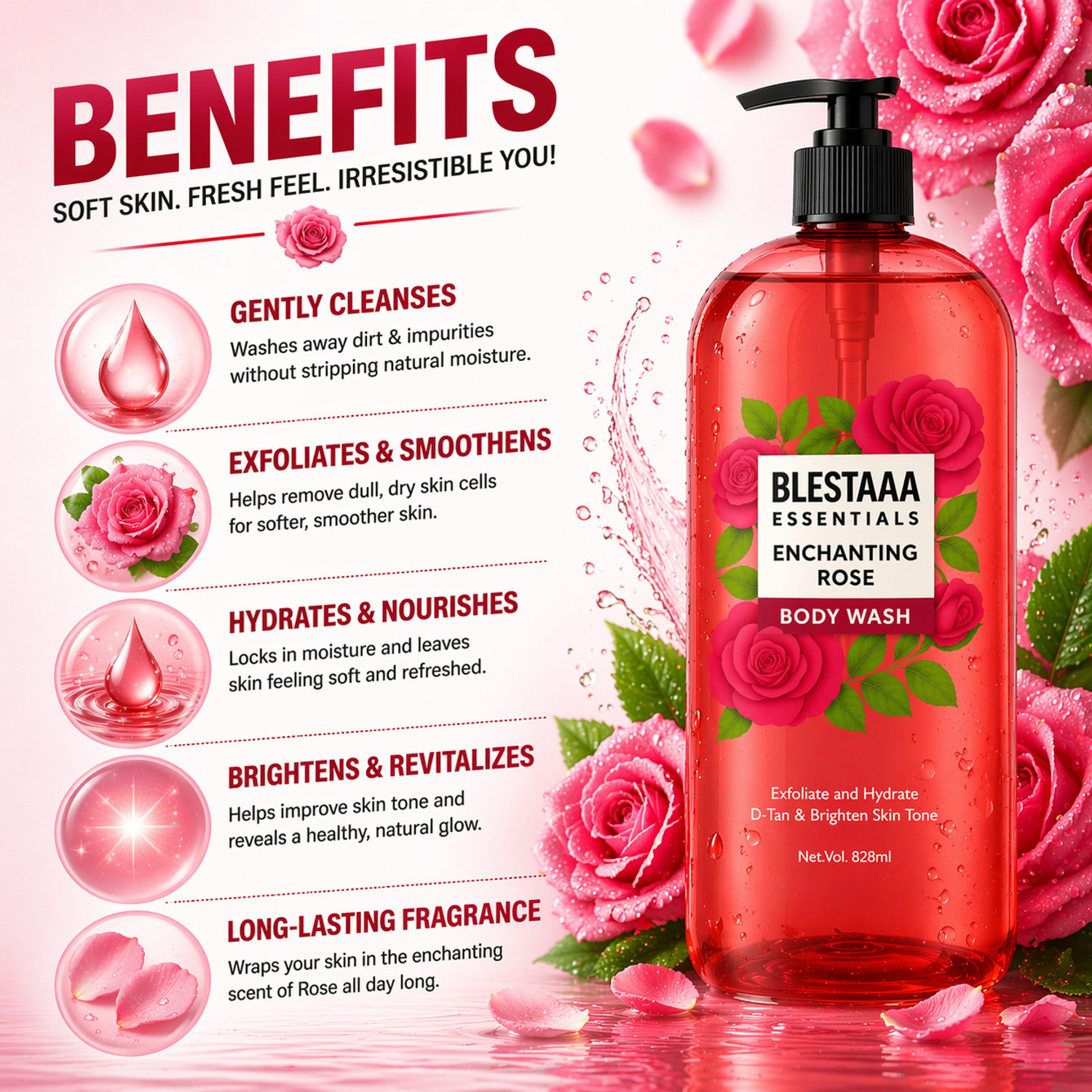 Image of blestaaa essentialss Rose Body Wash for Gentle Cleansing, Nourished Skin & Daily Care Routine