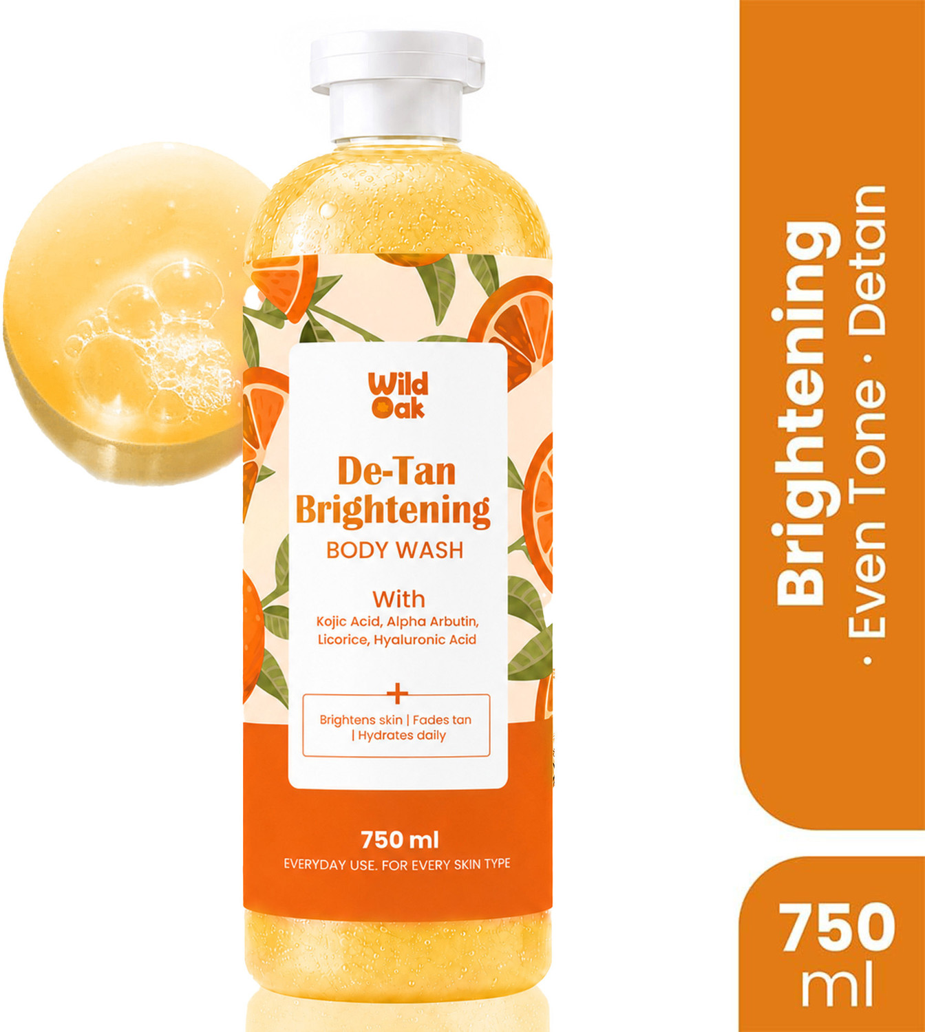 Image of Wild Oak Brightening & De-Tan Body Wash | 750 ml | With Kojic Acid & Alpha Arbutin
