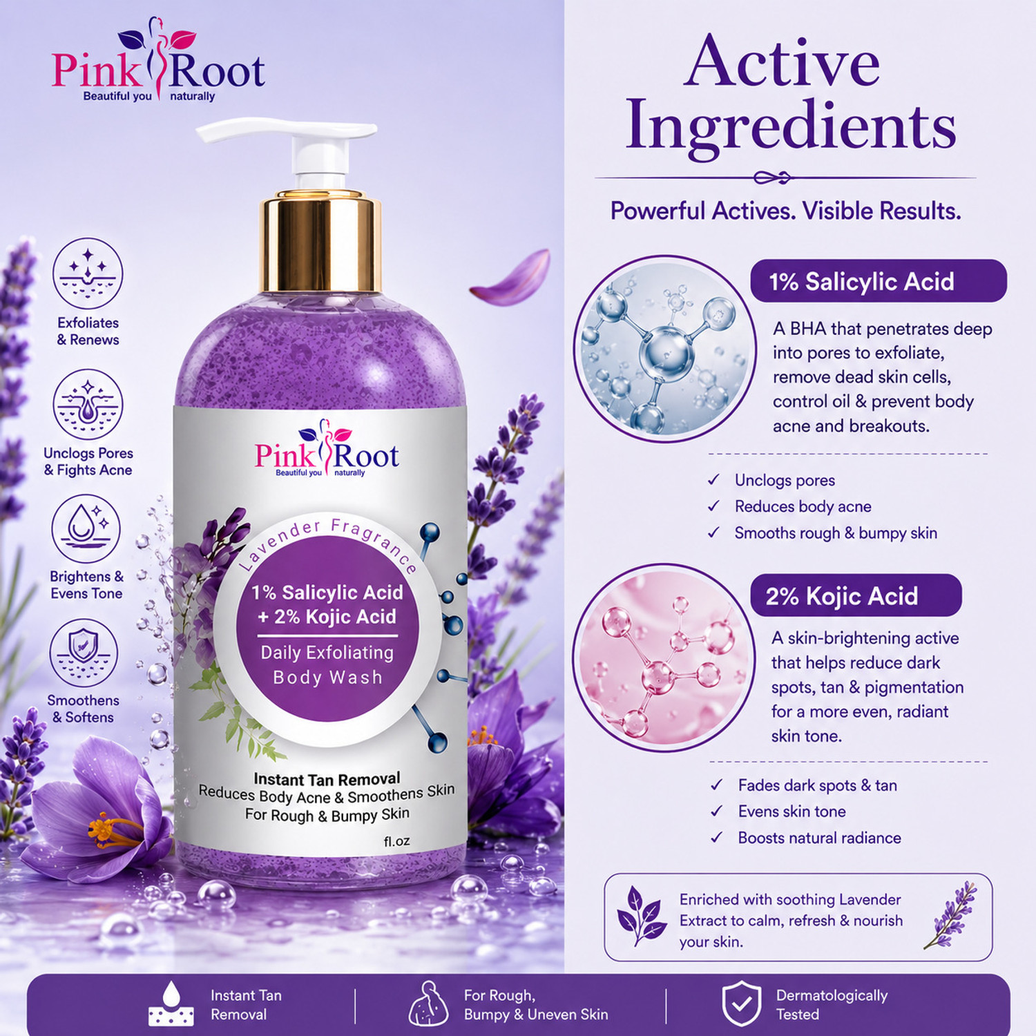 Image of PINKROOT 1% Salicylic Acid & 2% Kojic Acid Shower Gel /Body Wash