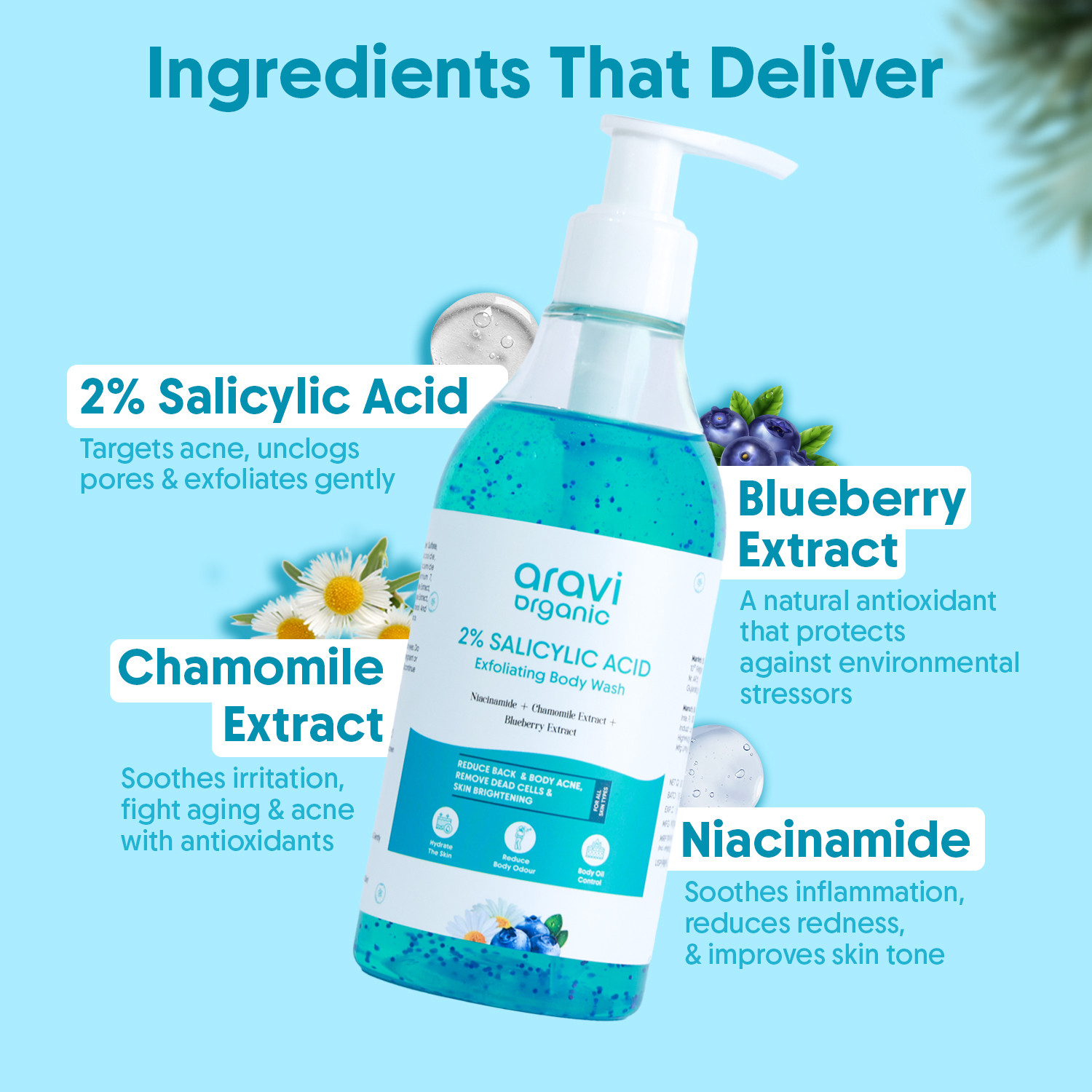 Image of Aravi Organic 2% Salicylic Acid Exfoliating Body Wash for Body Acne,Tan & Strawberry Skin