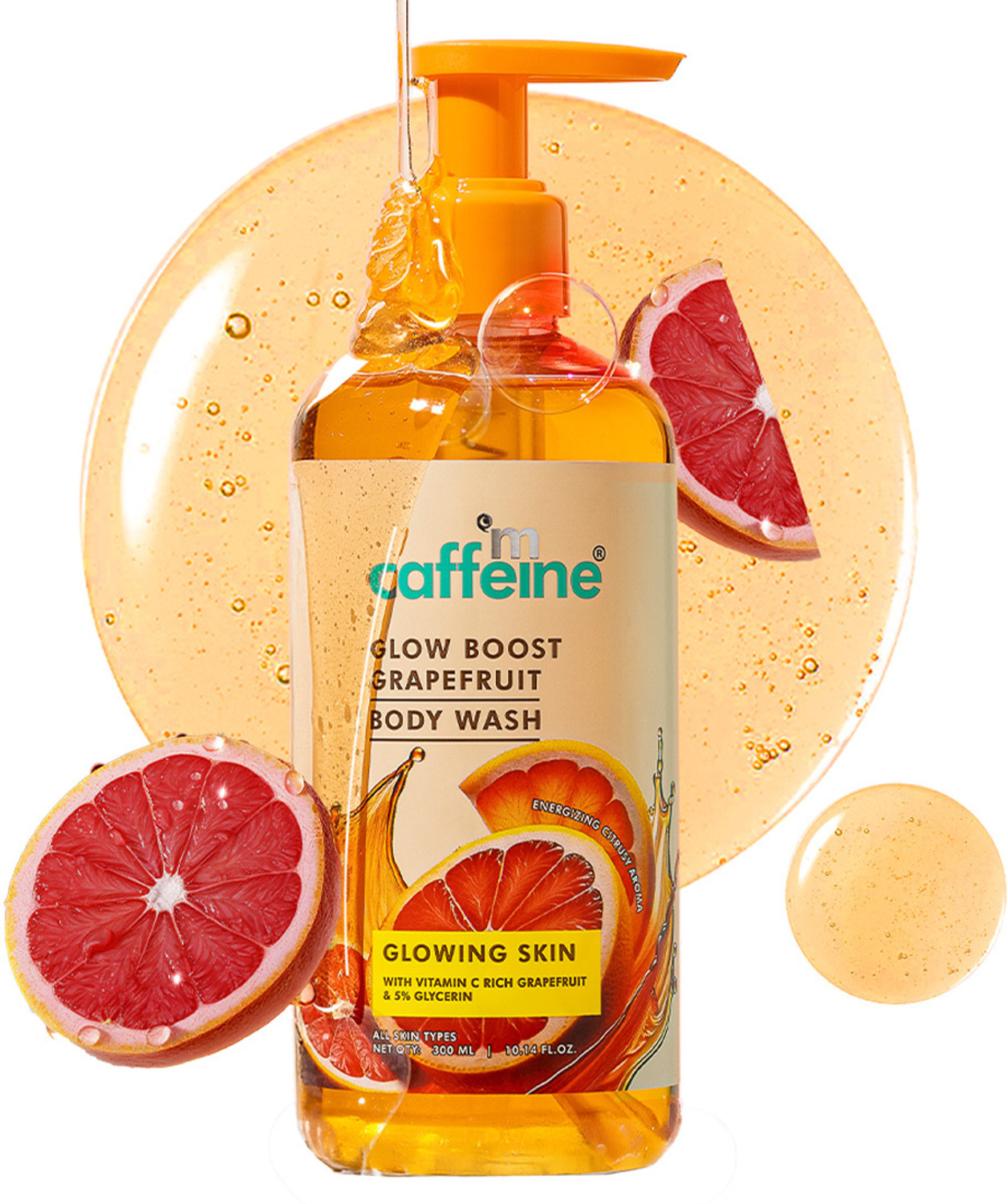 Image of mCaffeine Glow Boost Grapefruit Body Wash | 5% Glycerin & Vitamin C for Soft & Smooth Skin