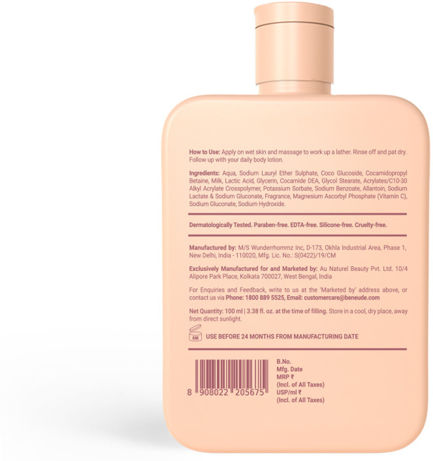 Image of Be Neude DeTan Body Wash with Milk, Lactic Acid, Vitamin C for Brighter Skin - All Wet