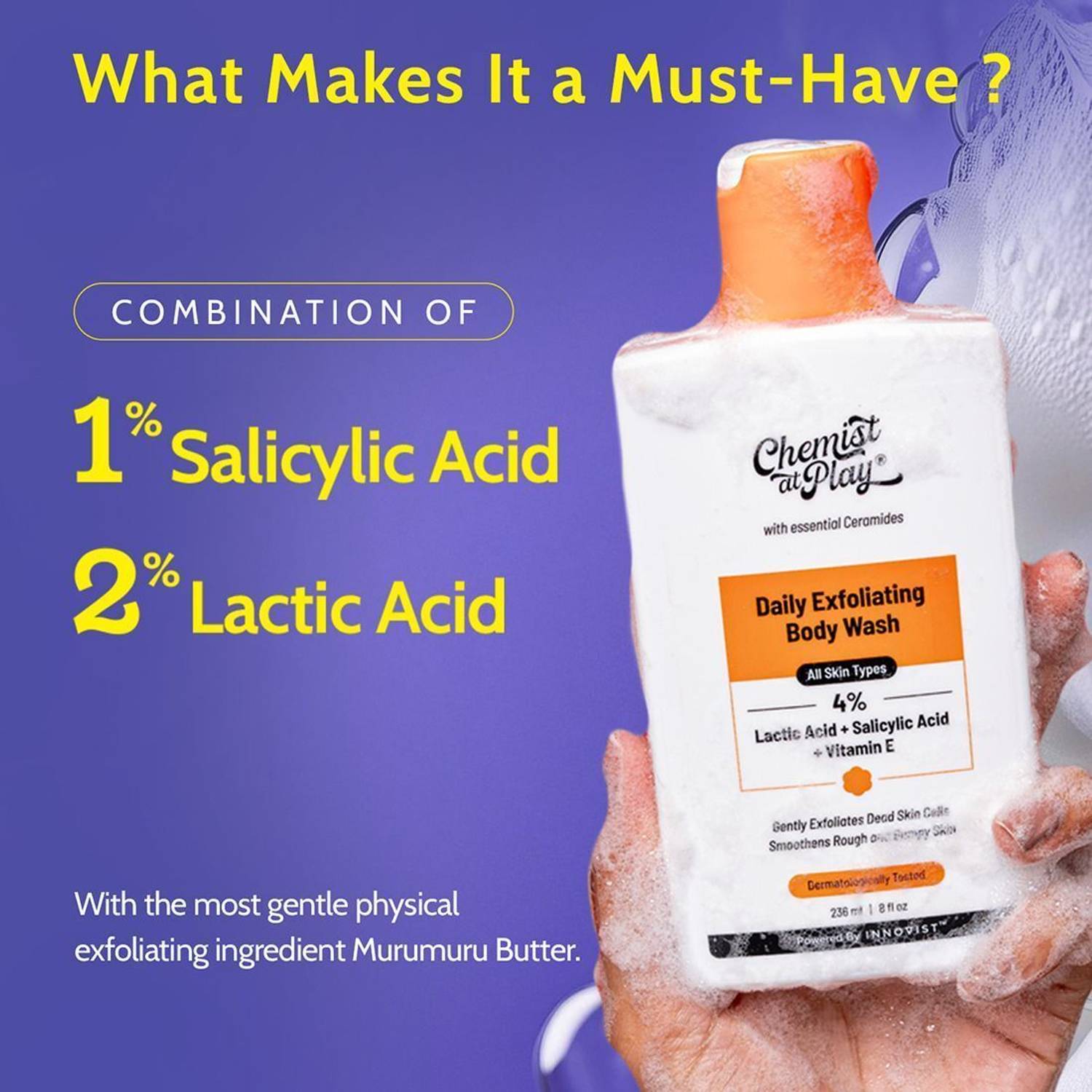 Chemist at Play Lactic & Salicylic Acid Exfoliate Body Wash 236ml - Image 3