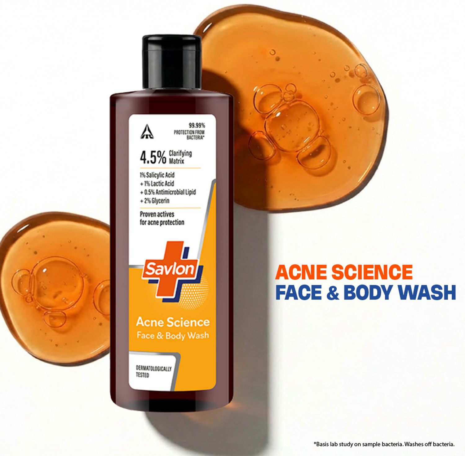 Image of Savlon Acne Science Face & Body Wash 250ml, With Salicylic & Lactic Acid, Dermat Tested