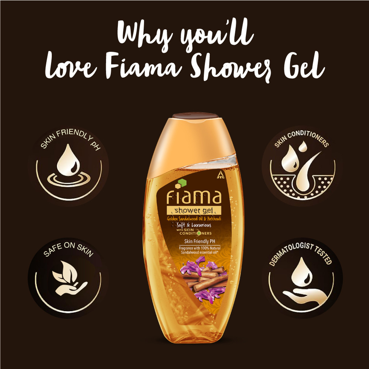 Image of FIAMA Shower gel Golden Sandalwood oil and Patchouli with skin conditioners