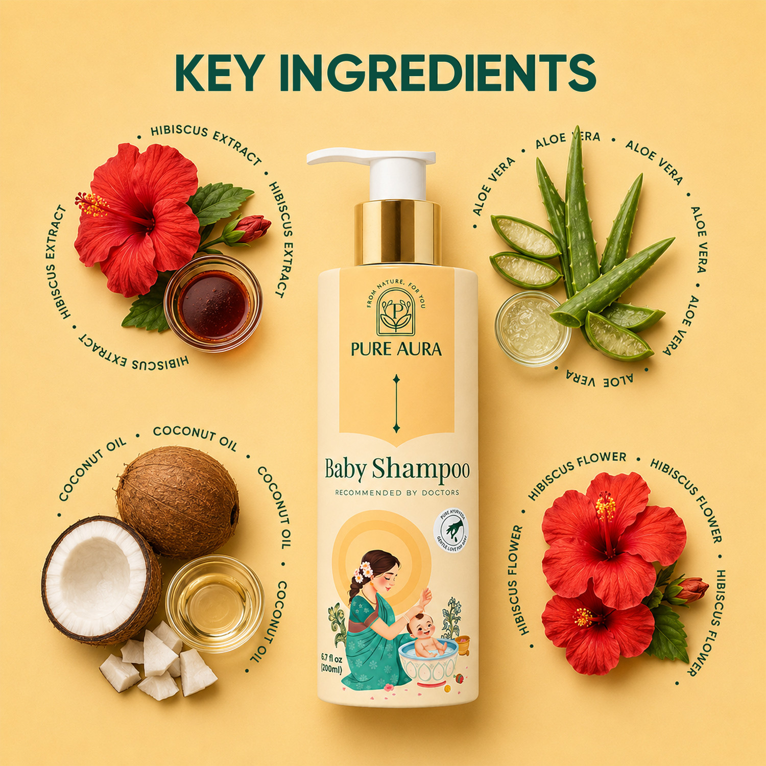 Image of Pure Aura Baby Shampoo | Chemical-Free | Gentle & Nourishing for Babys Hair