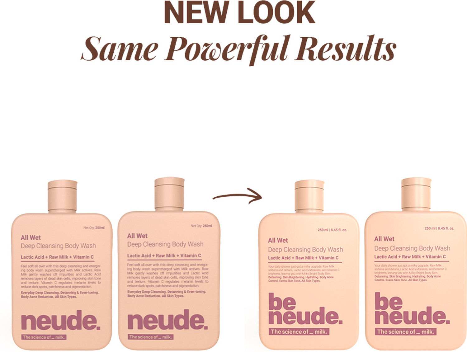 Image of Be Neude DeTan Body Wash with Milk, Lactic Acid, Vitamin C for Brighter Skin - All Wet