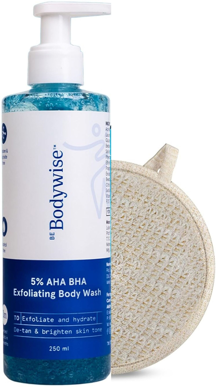 Image of Be Bodywise 5% AHA BHA Detan Exfoliating Body Wash with Natural Loofah | Shower Gel
