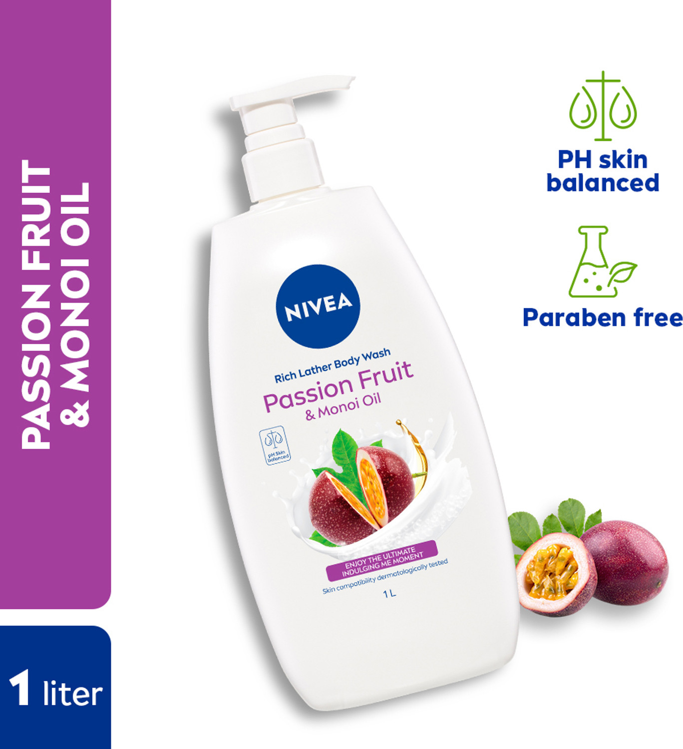 Image of NIVEA Passion fruit & Monoi Oil Body Wash for Lasting Fragrance & Healthy Skin | 1L
