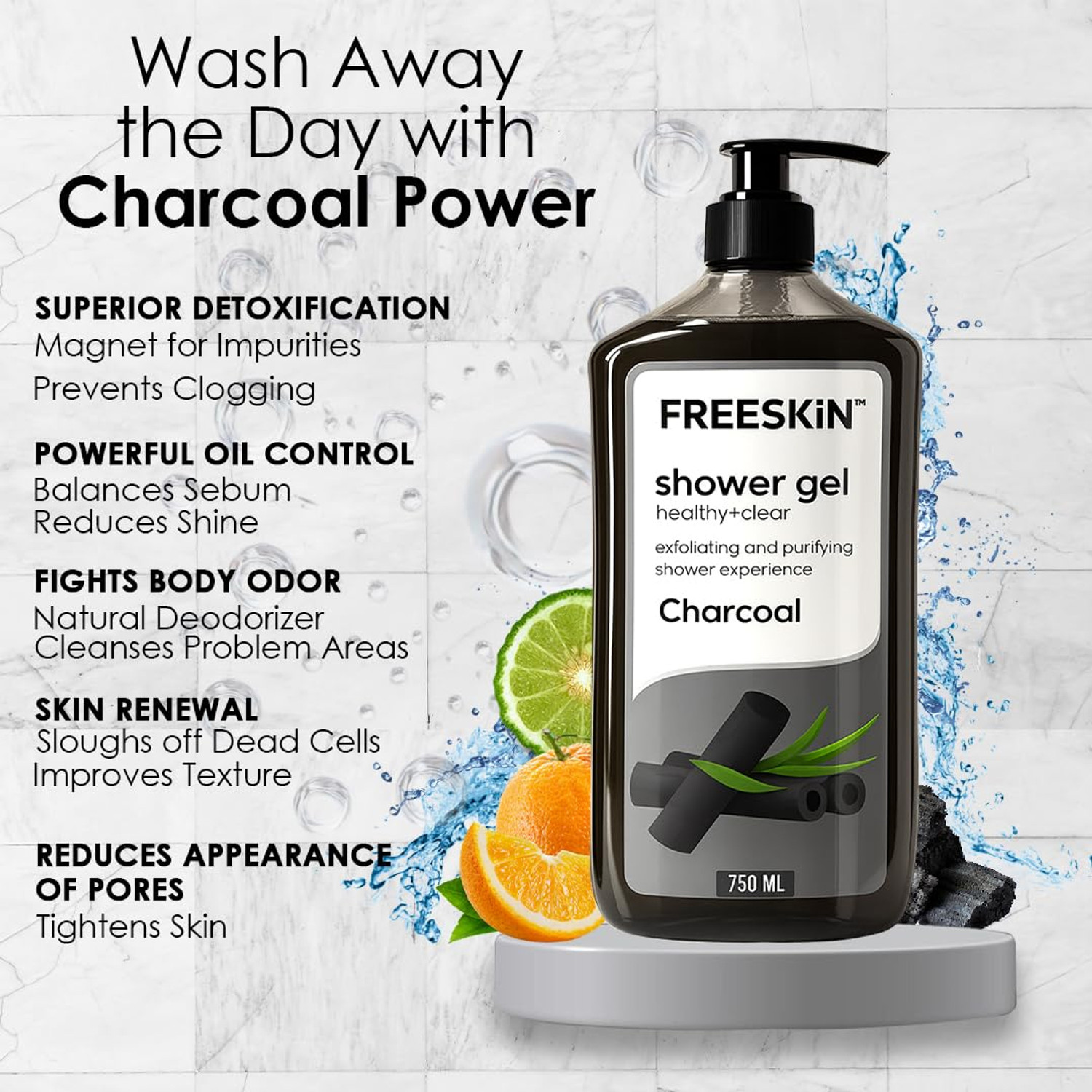Image of Free Skin Charcoal Shower Gel- Deep Detox Body Wash with Activated Charcoal for Clear Skin
