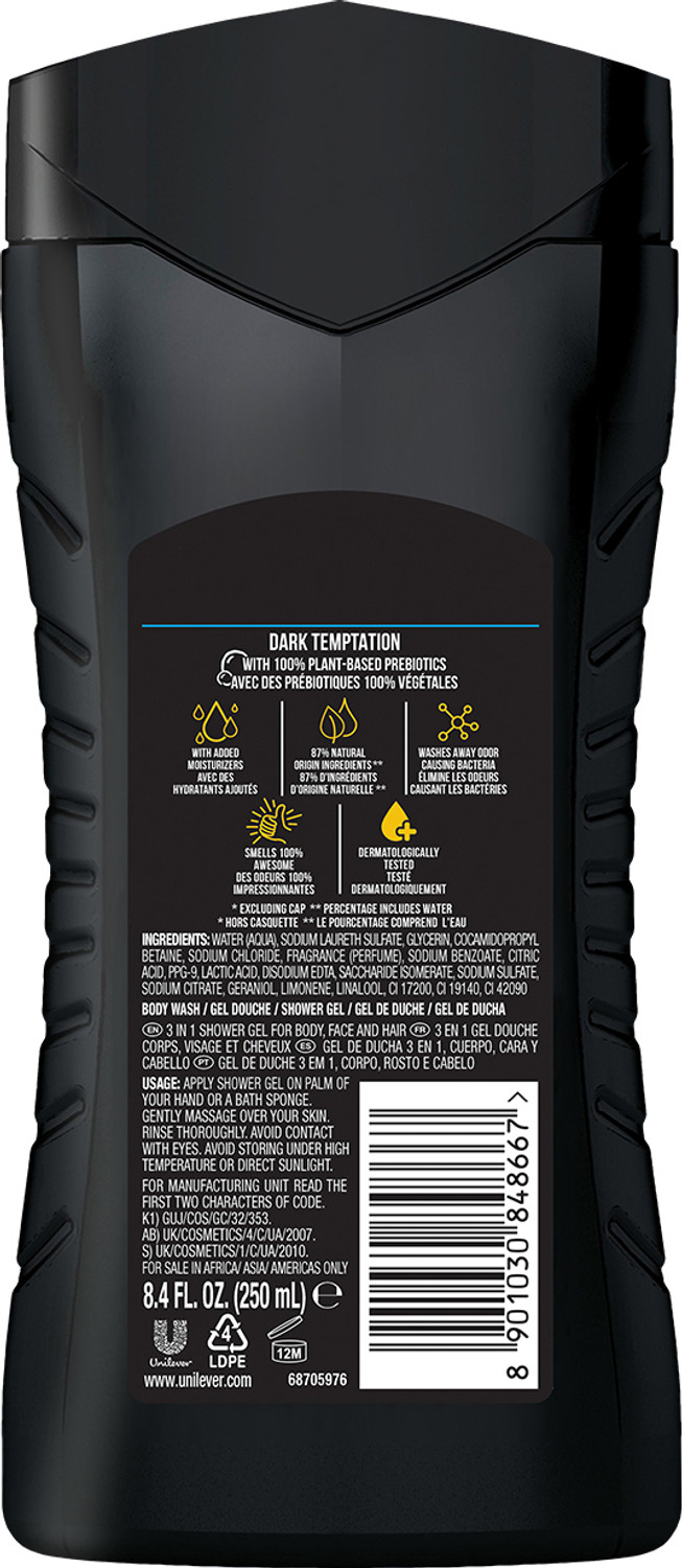 Image of AXE Dark Temptation 3 In 1 Body, Face & Hair Wash for Men, Long-Lasting Fragrance