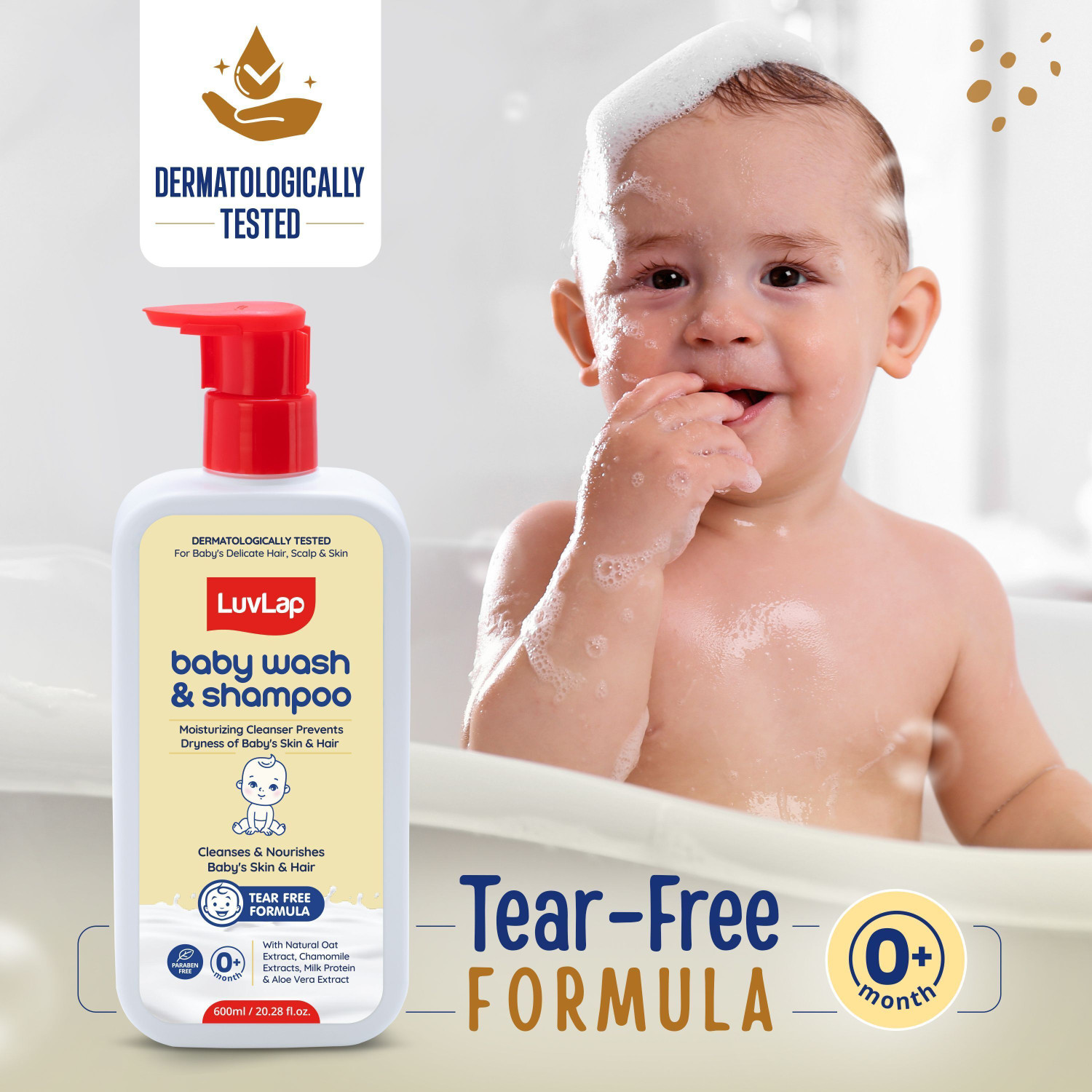 Image of LuvLap Baby Wash & Shampoo with Chamomile, Milk Protein, Oatmeal & Shea Butter
