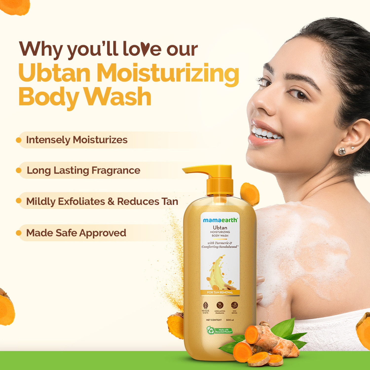 Image of Mamaearth Ubtan Moisturizing Body Wash with Turmeric & Saffron for Tan Removal