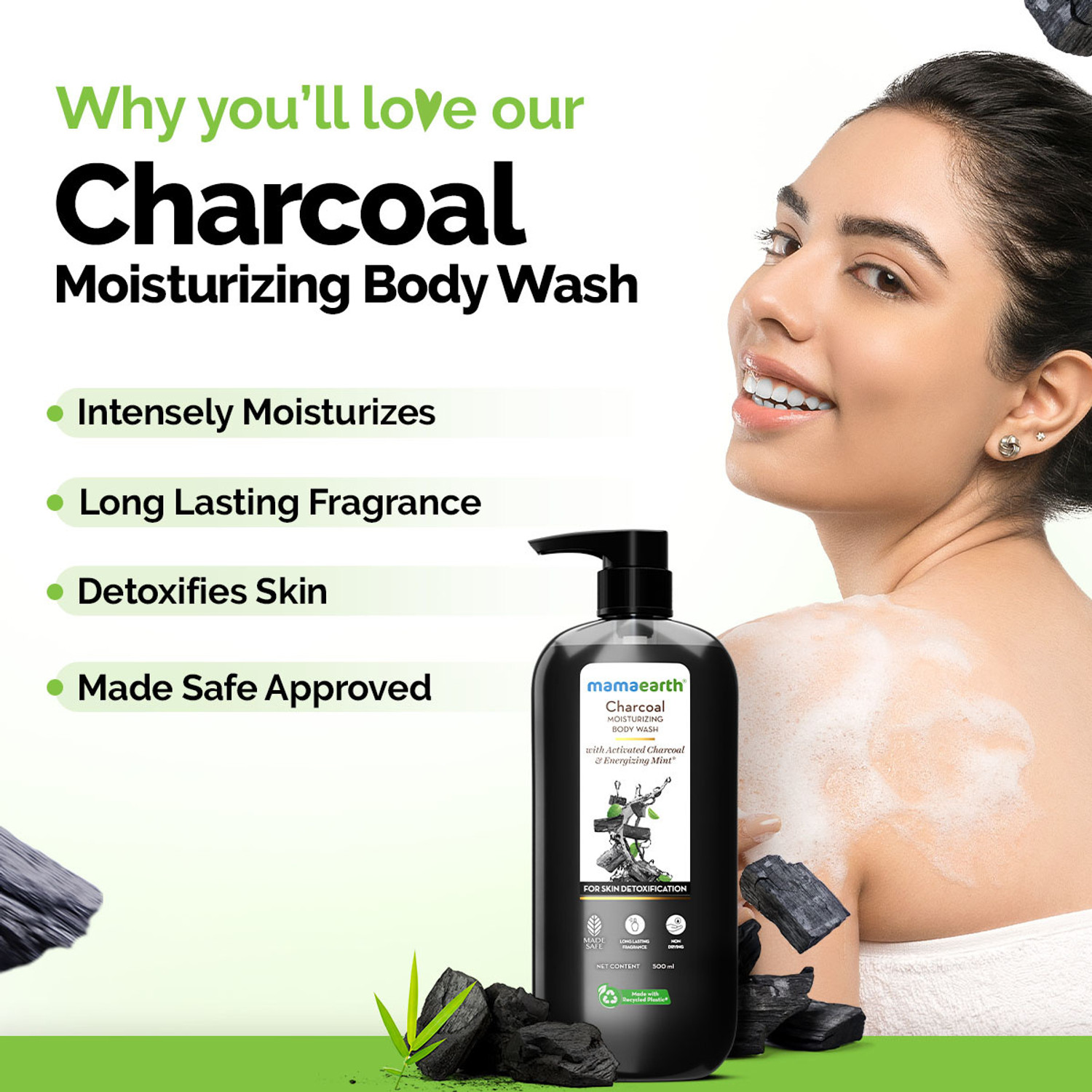 Image of Mamaearth Charcoal Moisturizing Body Wash with Activated Charcoal & Energizing Mint Scent