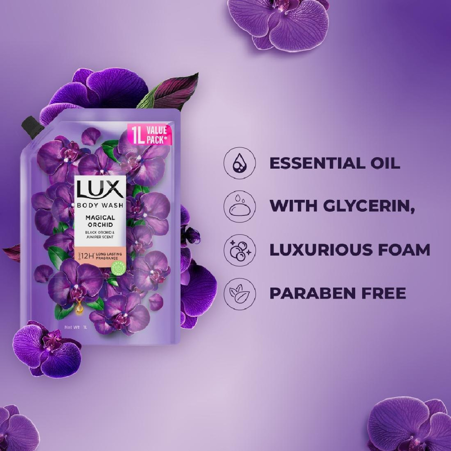 Image of LUX Black Orchid & Juniper Oil Bodywash, Refill Pack, 1 ltr