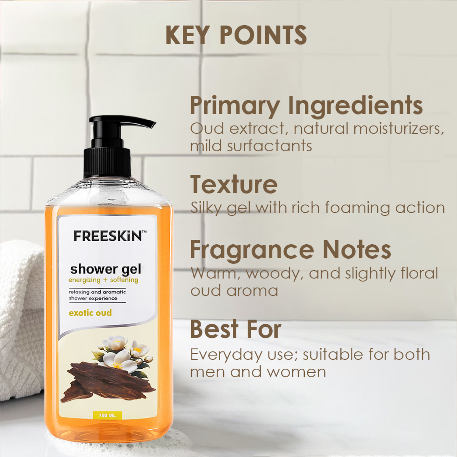 Image of Free Skin Exotic Oud Shower Gel | Luxurious Body Wash with Rich Oud Essence & Deep Cleanse