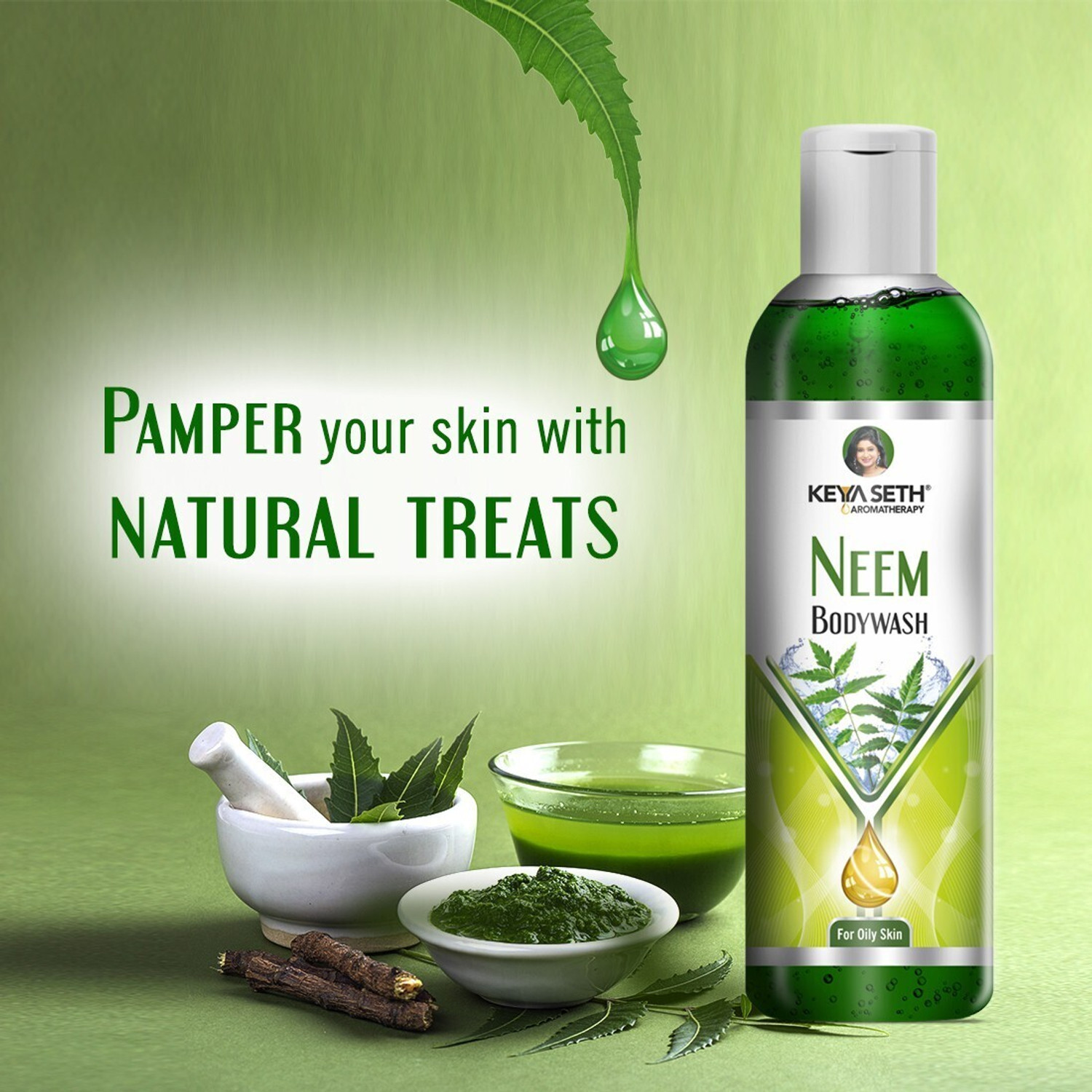 Image of KEYA SETH AROMATHERAPY Neem Bodywash Gel Enriched with Pure Neem Essential Oil & Olive Extract -Natural Anti Acne & Pimple Unisex for Oily Skin
