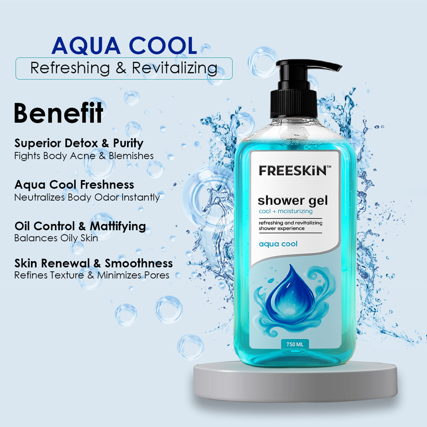 Image of Free Skin Aqua Cool Shower Gel | Refreshing & Revitalizing Body Wash | Hydrating Freshness