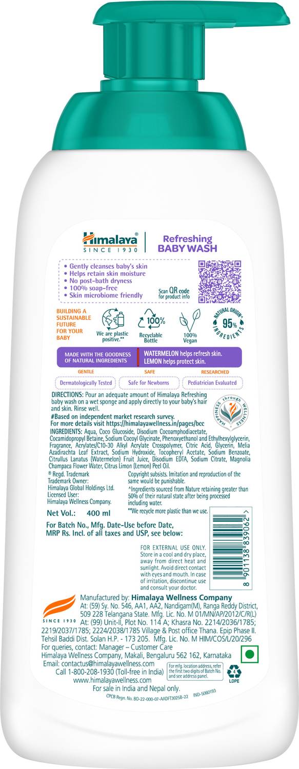 Himalaya Refreshing Baby Wash 400ml - Image 2