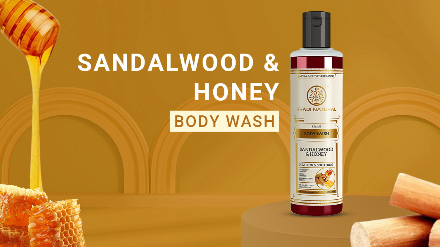 Image of KHADI NATURAL Sandalwood & Honey Body Wash(Pack of 3) (630ml) (3 x 210 ml)