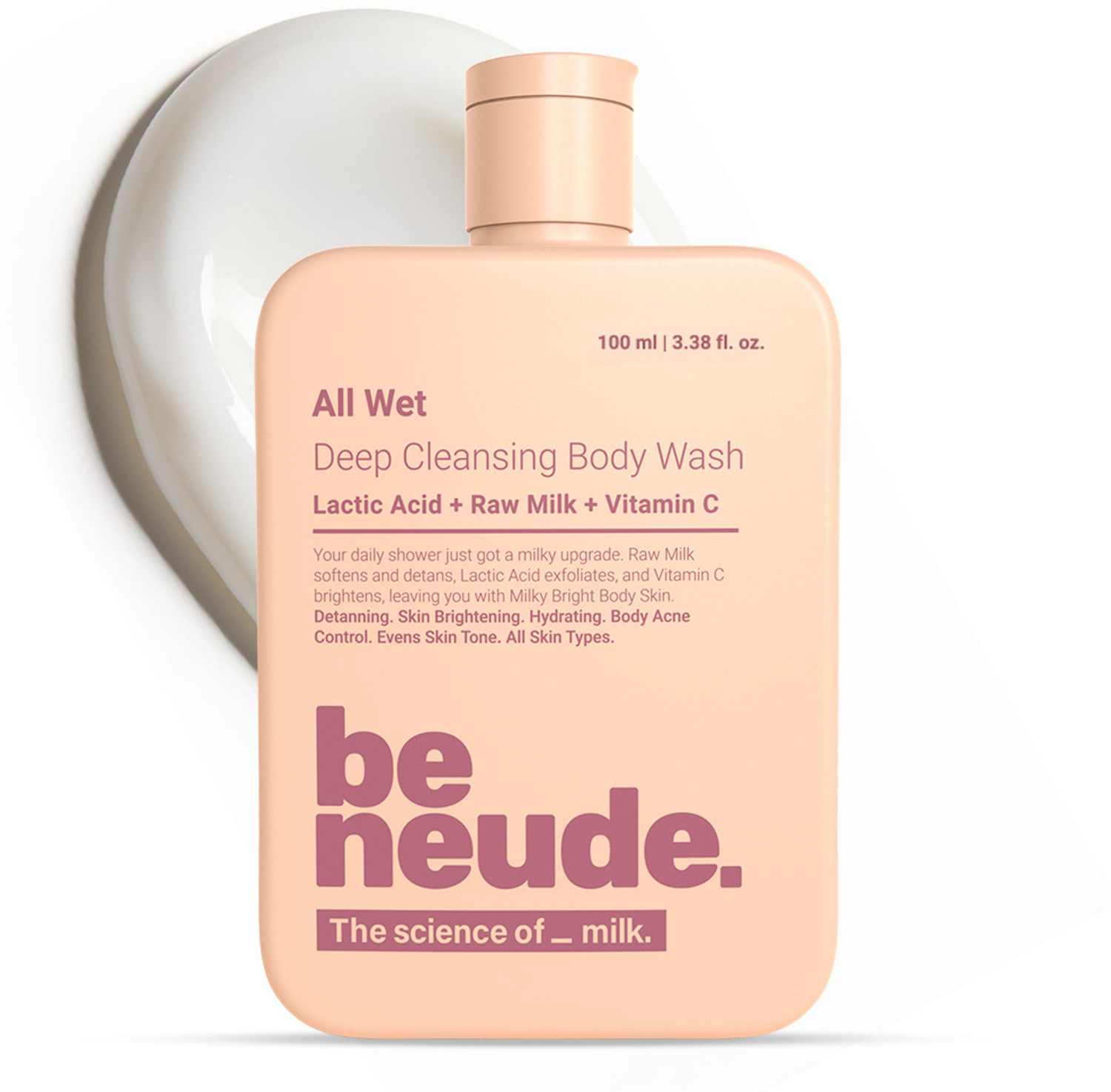 Image of Be Neude DeTan Body Wash with Milk, Lactic Acid, Vitamin C for Brighter Skin - All Wet