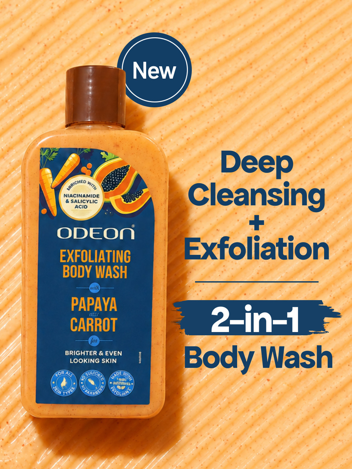 Image of ODEON Papaya & Carrot Exfoliating Body Wash I Enriched with Salicylic Acid