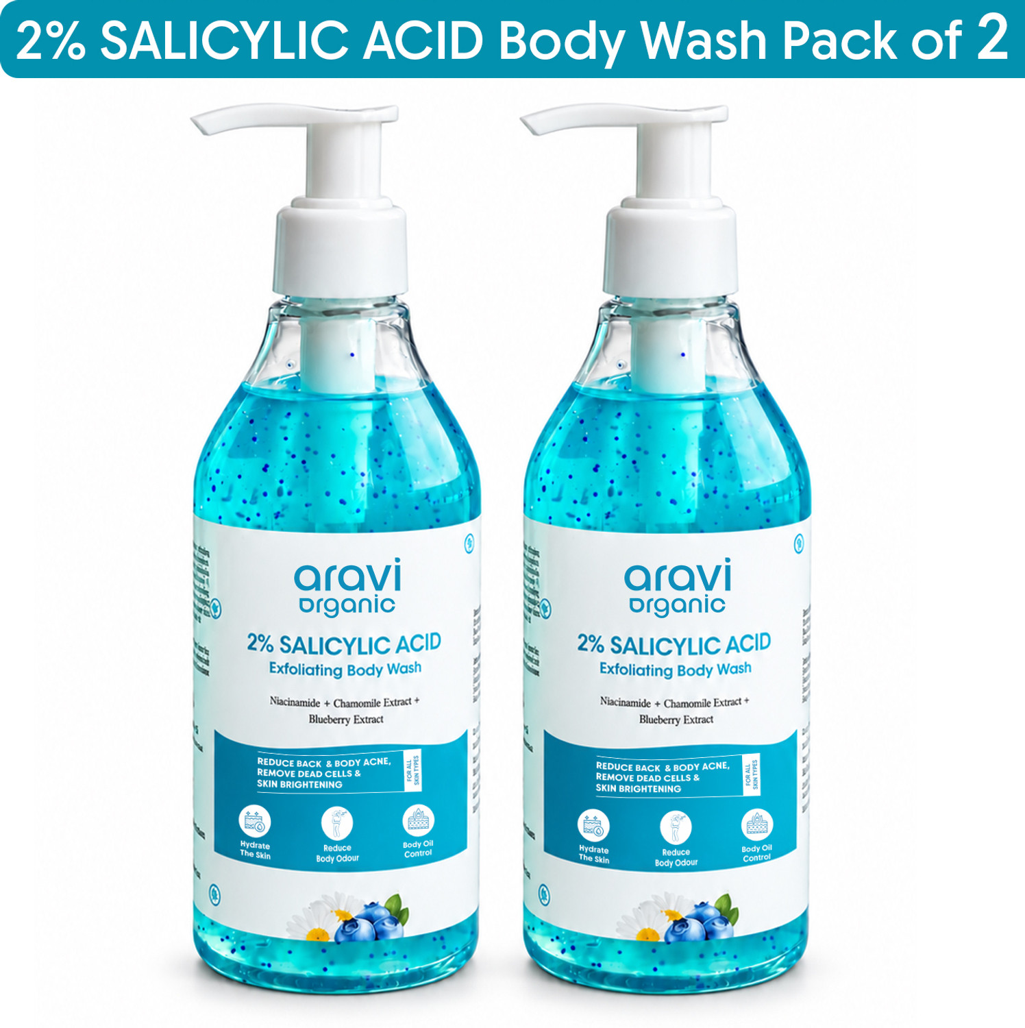 Image of Aravi Organic 2% Salicylic Acid Exfoliating Body Wash for Body Acne,Tan & Strawberry Skin