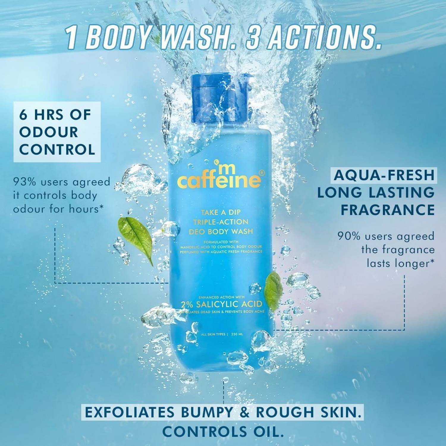mCaffeine Aqua-Fresh 3-in-1 Body Wash 250 ml - Image 2